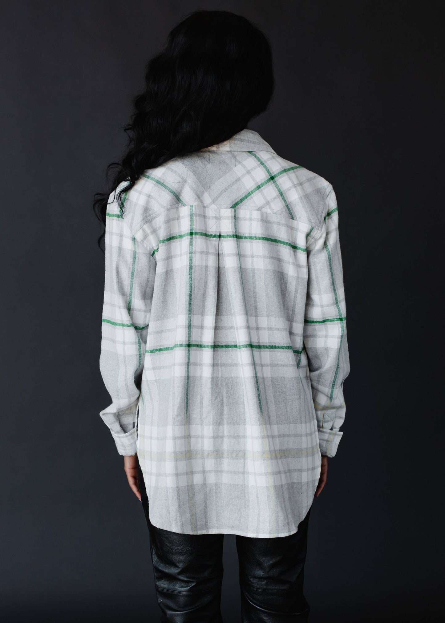 Gray, Cream & Green Plaid Flannel