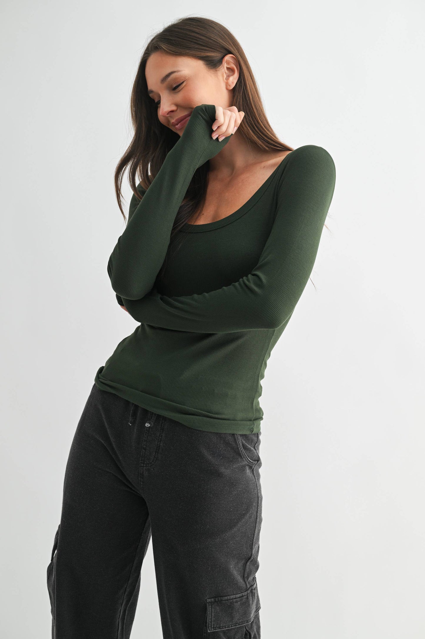 Basic Babe Fall Scoop Neck Ribbed Top