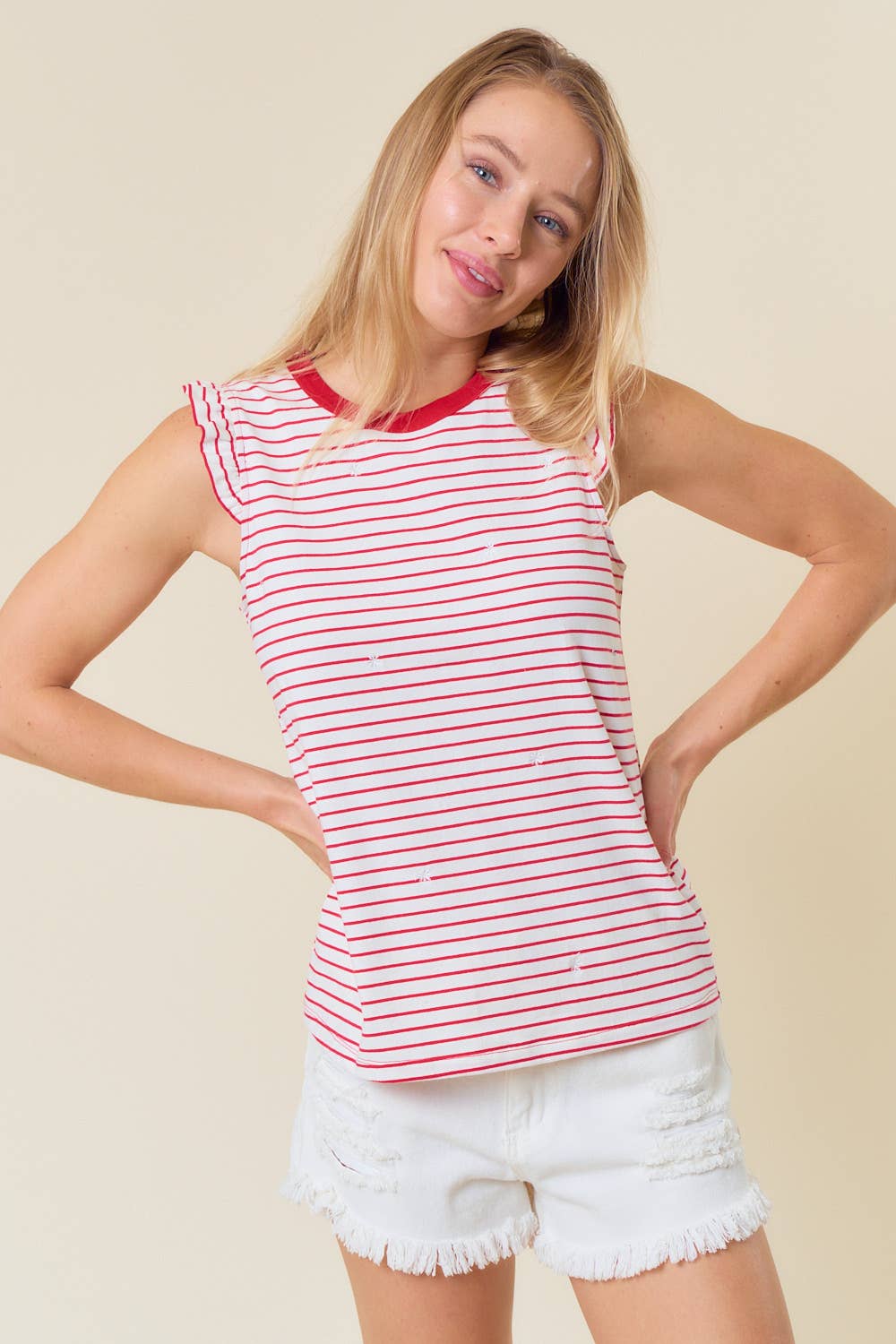 Brinnley Striped Ruffle Sleeve Tank