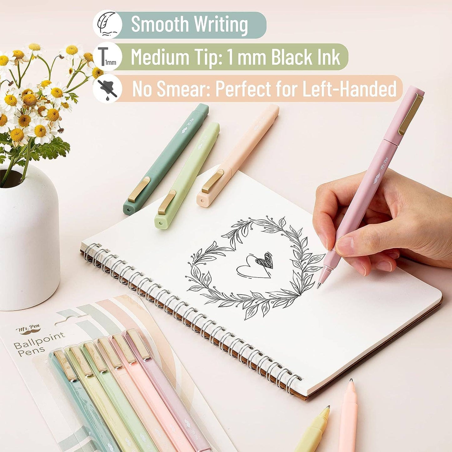 6-Pack Black Ink Fast Dry Pens