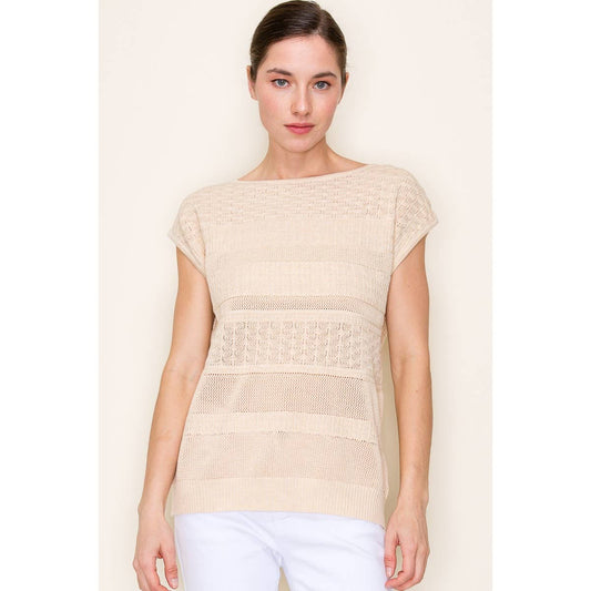 White Pointelle Crochet Sleeveless Sweater