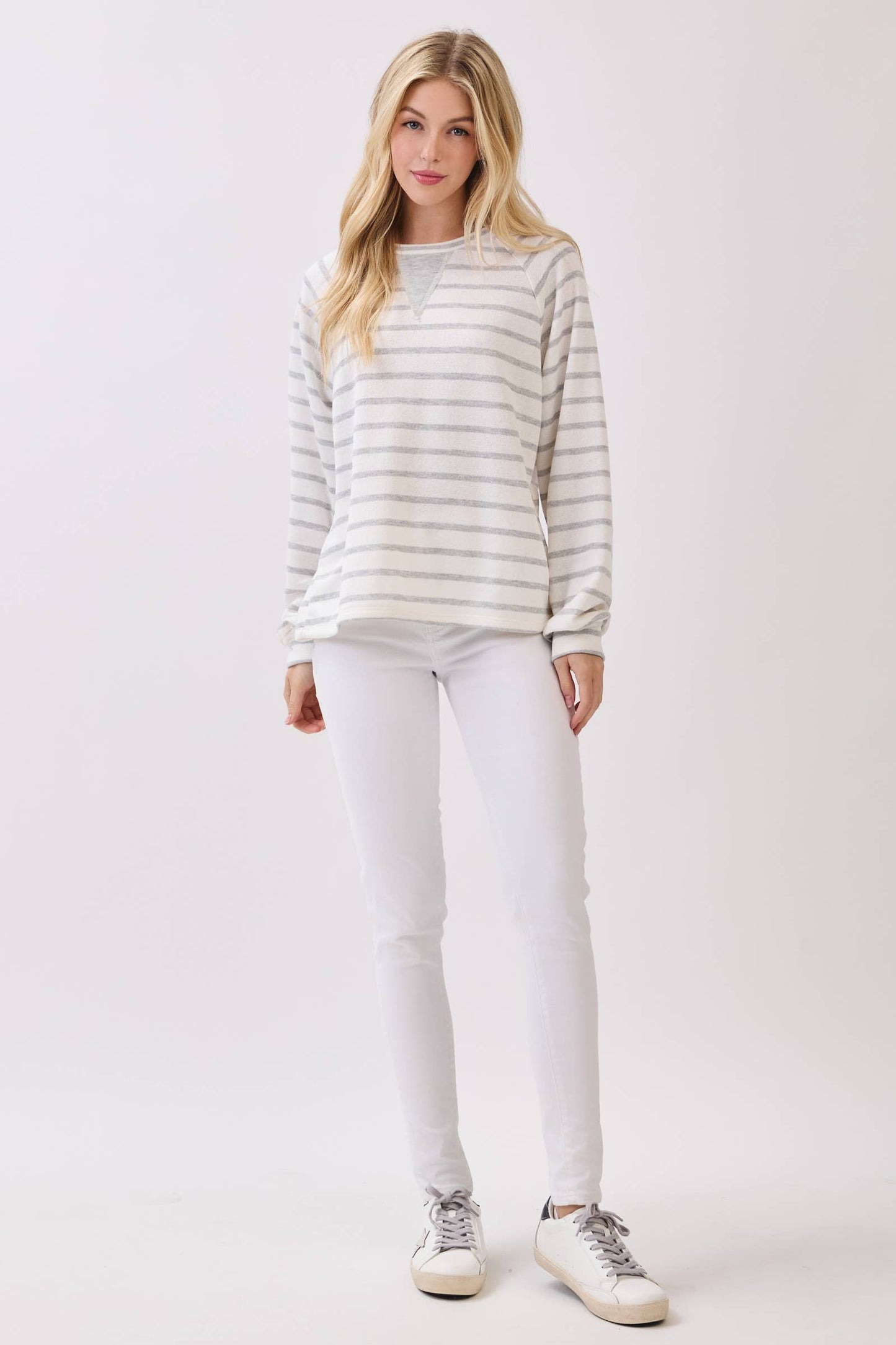 Vnotch Cozy Striped Pullover