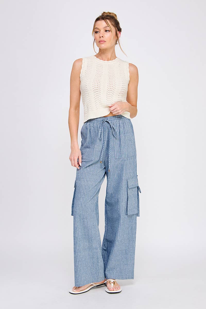Sandy Stripes Linen Cargo Pant