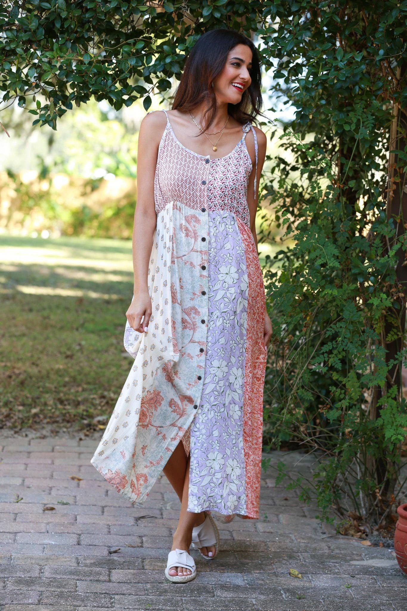 Rosy Mosaic Maxi Dress