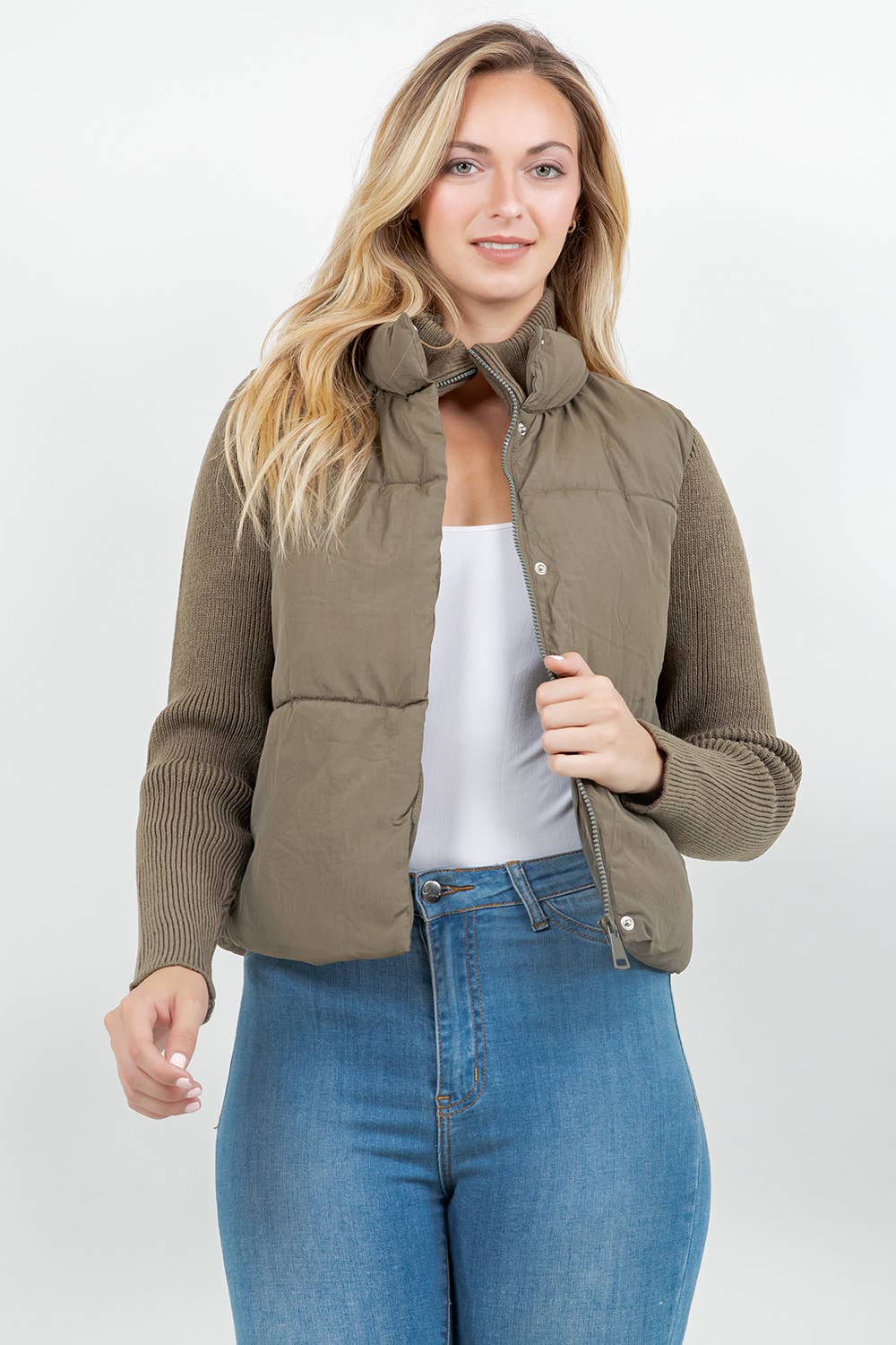 Khaki Quilted Puffer Jacket