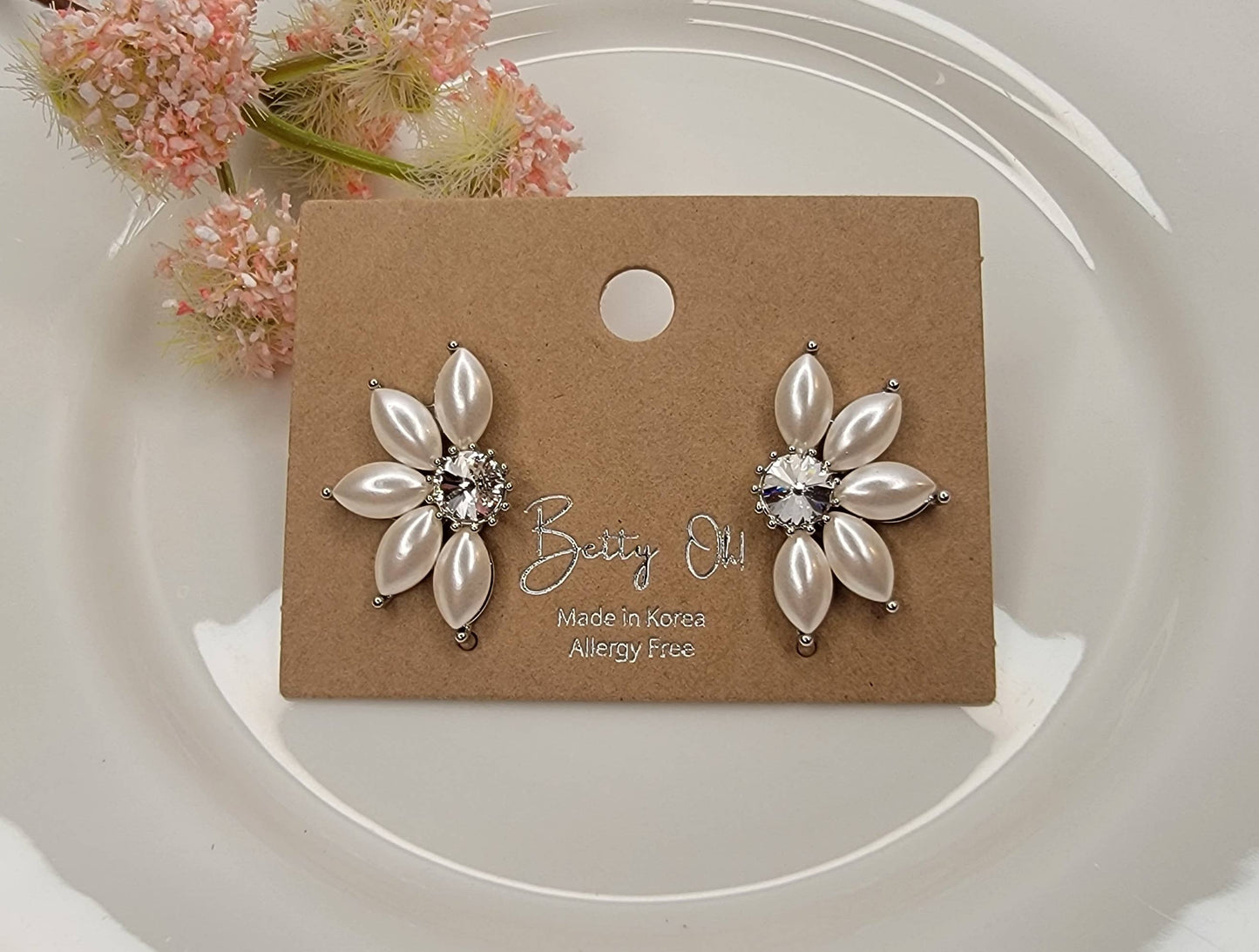 Hypoallergenic Silver Post Swarovski Stone, Faux Pearl