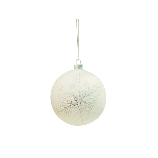 Glass Orn White W/ Glitter Design