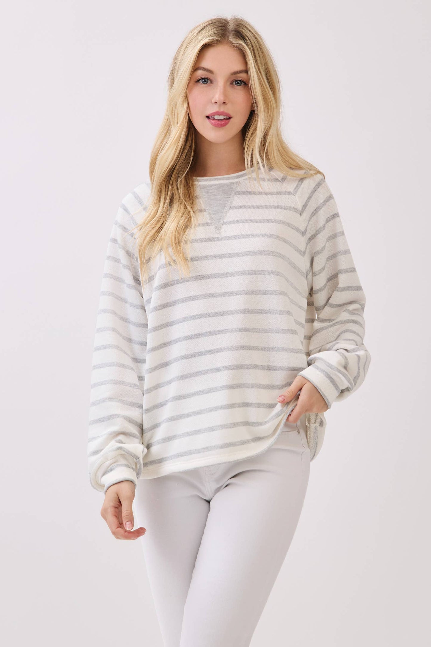 Vnotch Cozy Striped Pullover