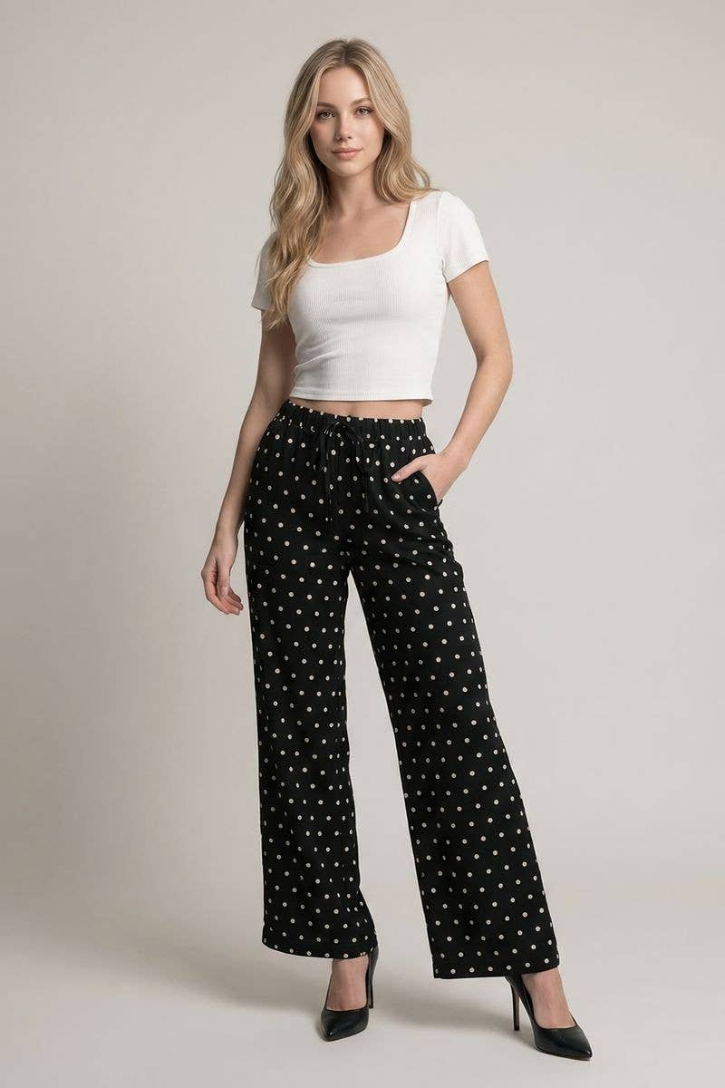POLKA DOT LOW RISE DRAWSTRING PANTS - 8947P