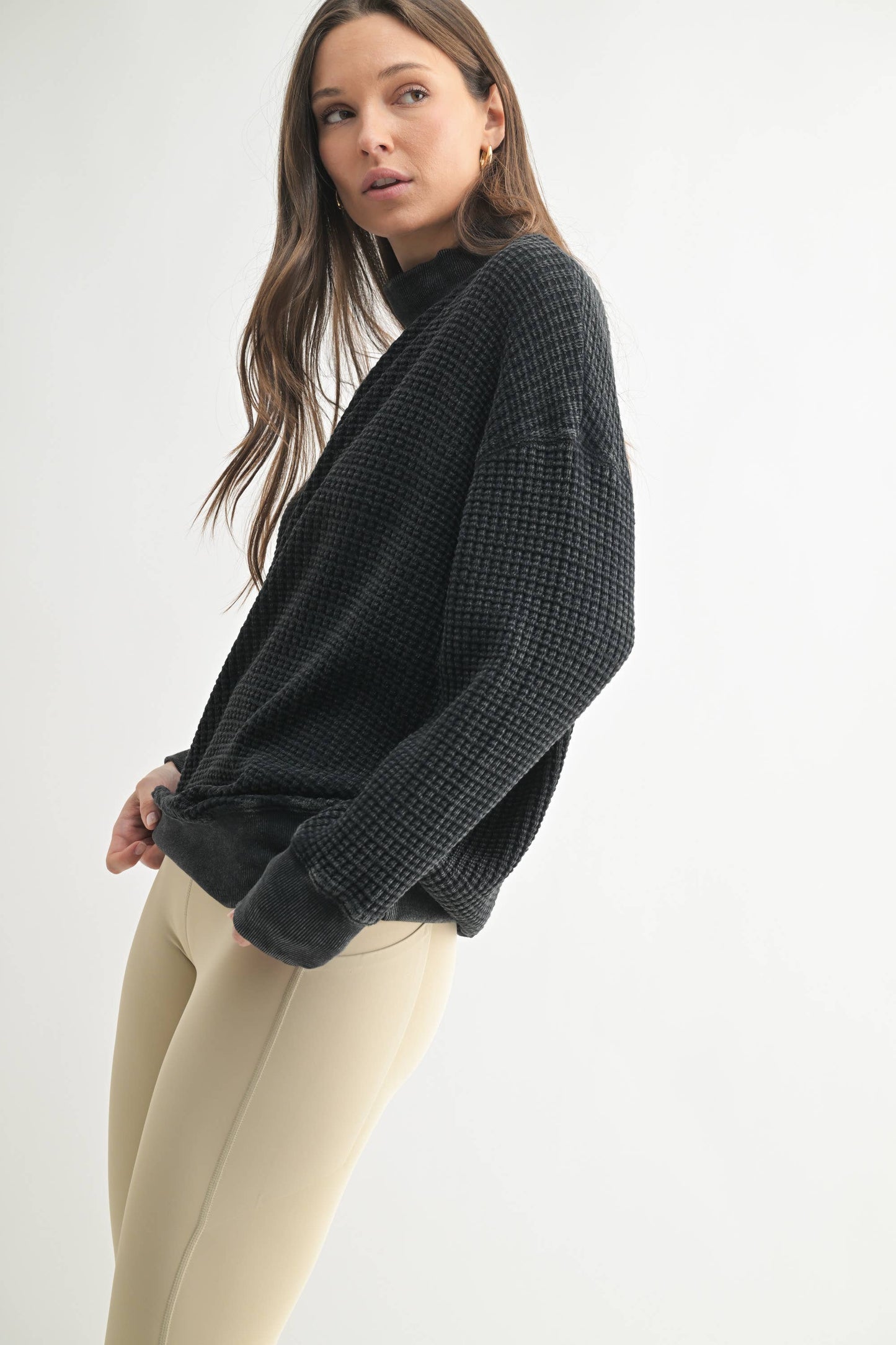 Mock Neck Waffle Sweater