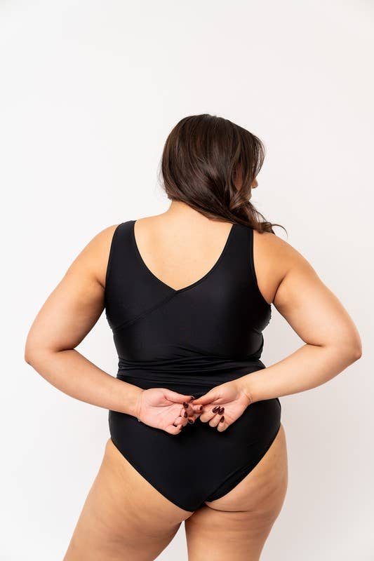 Black Wrap Front One Piece