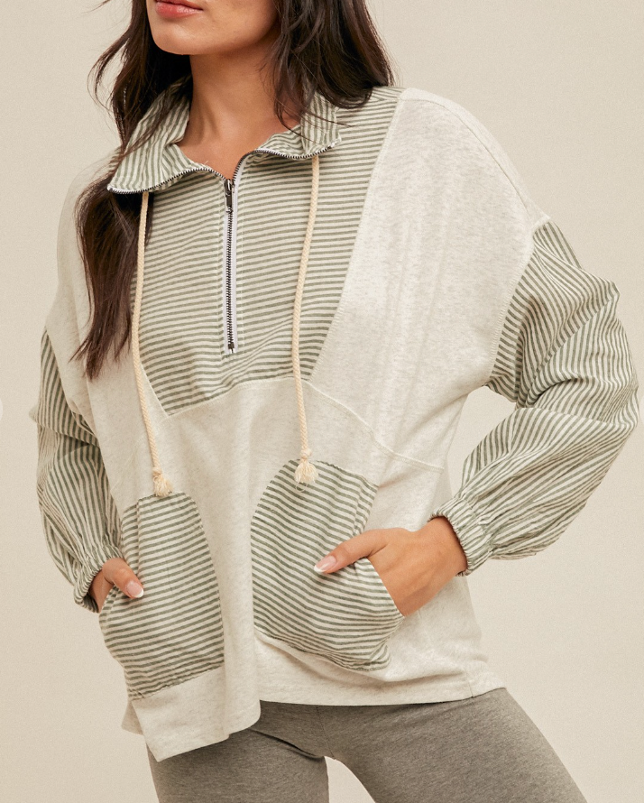 Hailey Half Zip Stripe Pullover