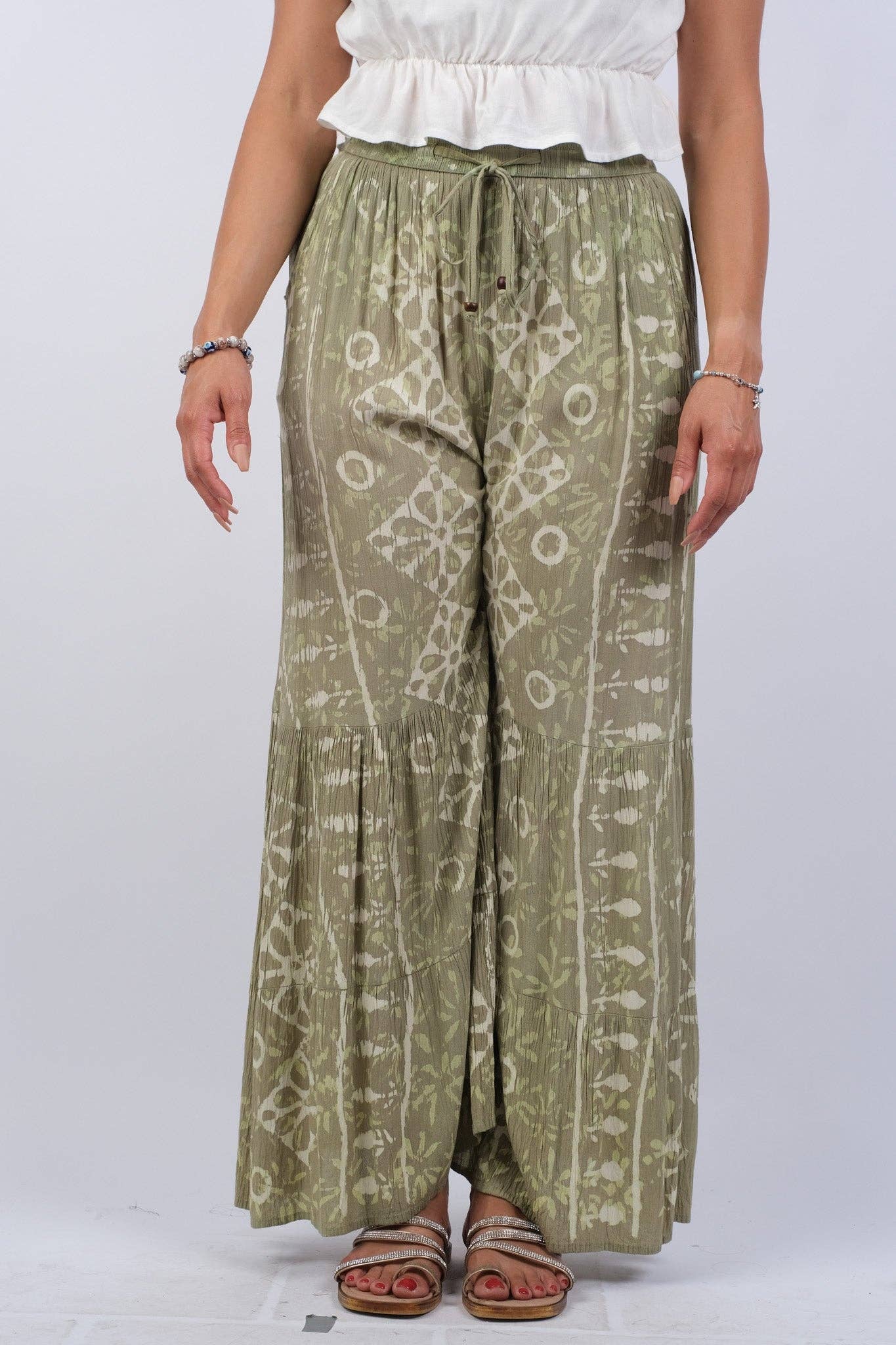 Olive Blockprint Flared Hippie Pants