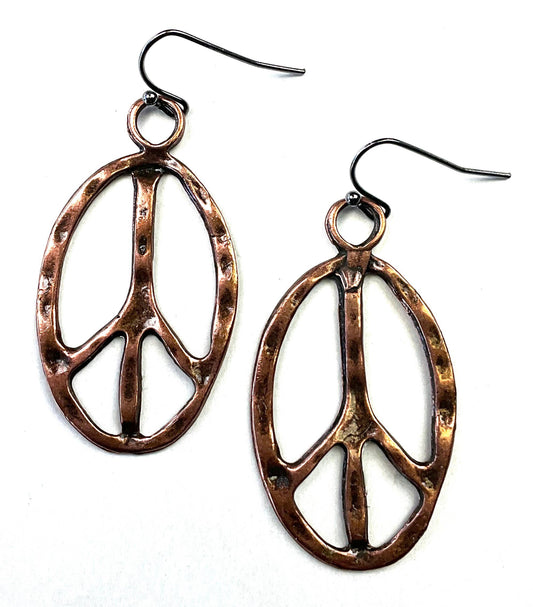 ER-Oval Peace Sign On Wire Dangle Earrings