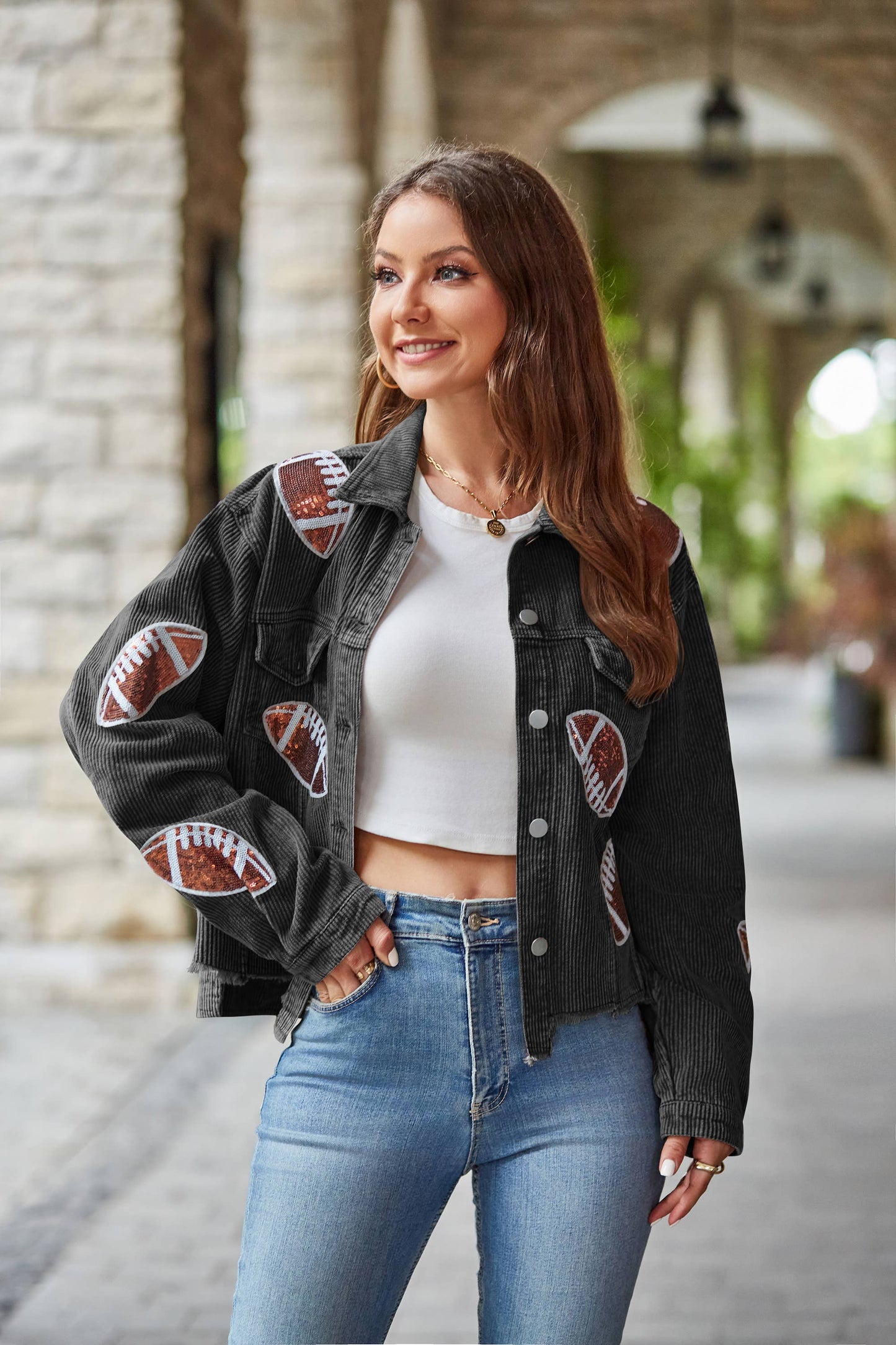 Corduroy Sequin Football Jacket