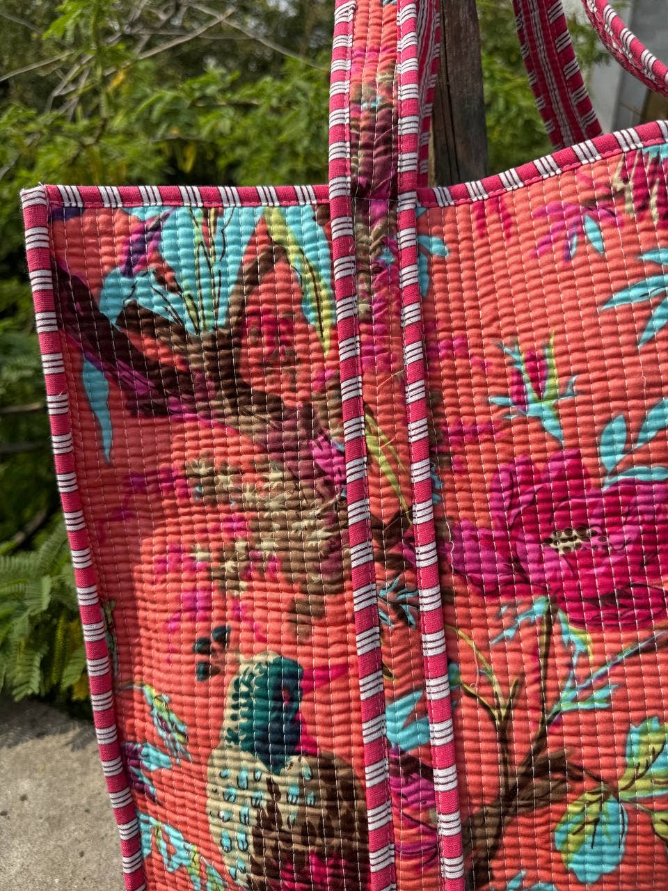 Bird Printed Tote Bag Quilted Cotton Shoulder Bag Jhola Bags