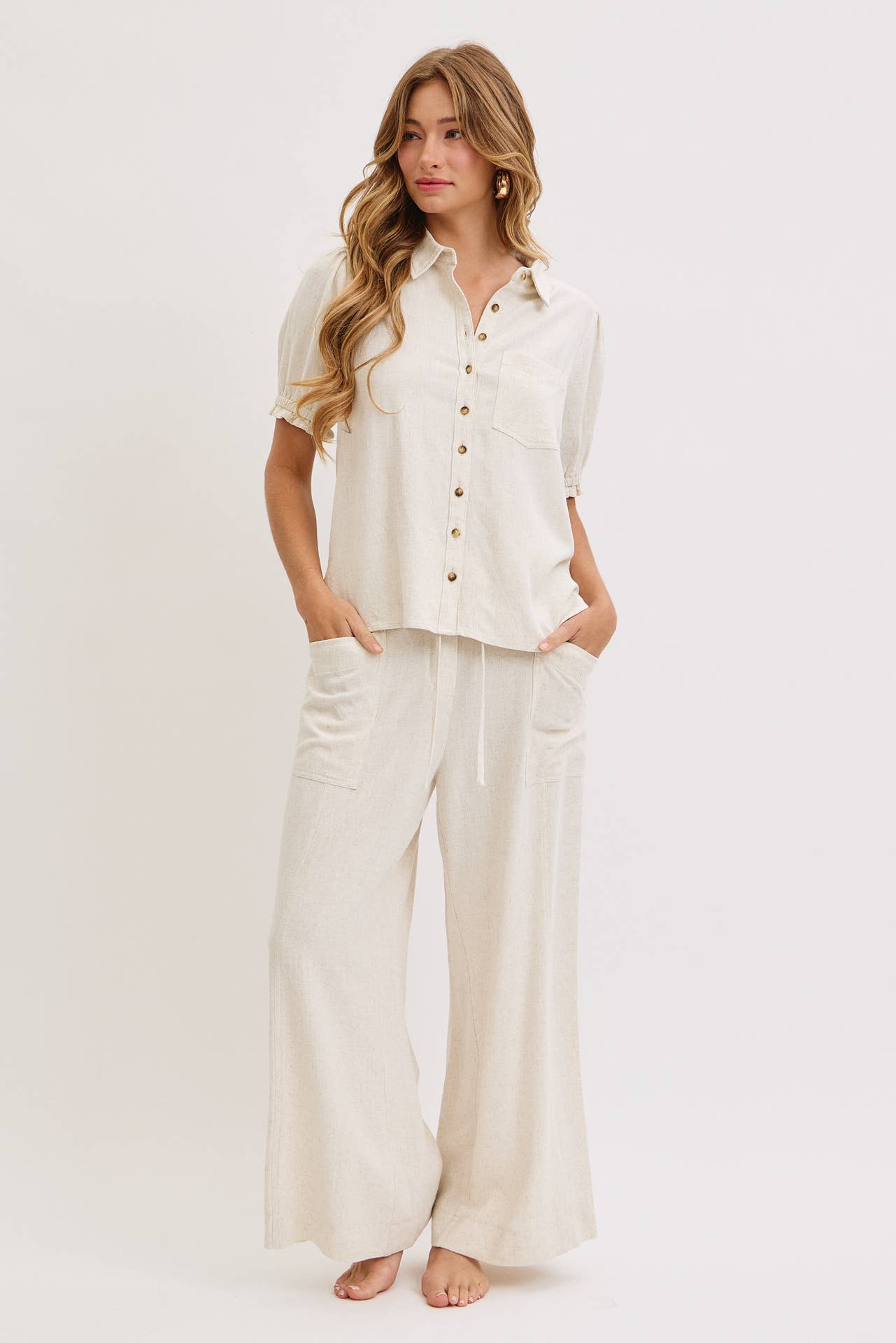 Linen & Lace Puff Top