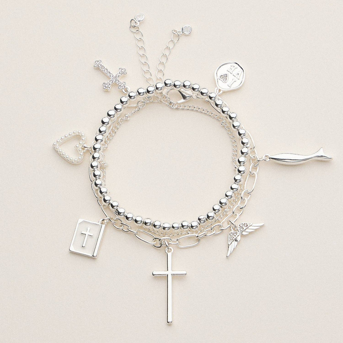 Faith Charm Bracelet Stack with Cross and Heart