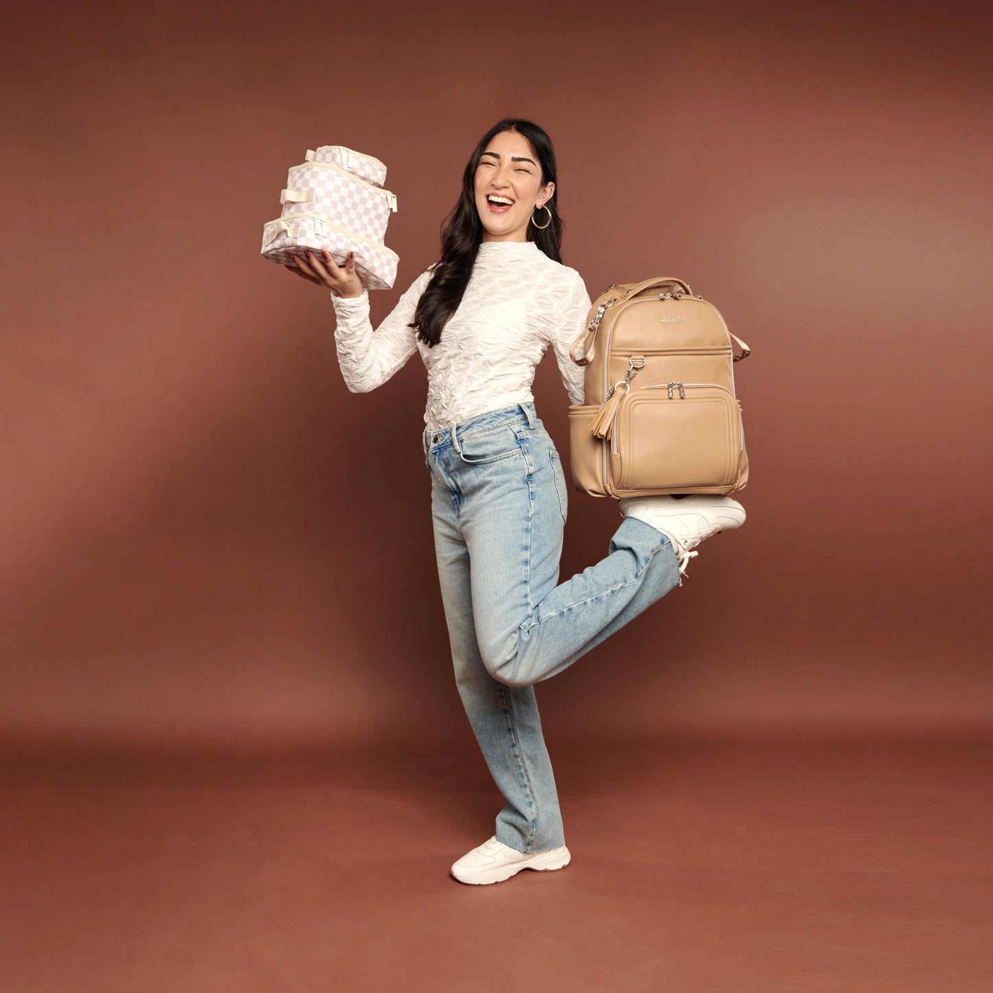 Taupe Checkerboard Packing Cubes