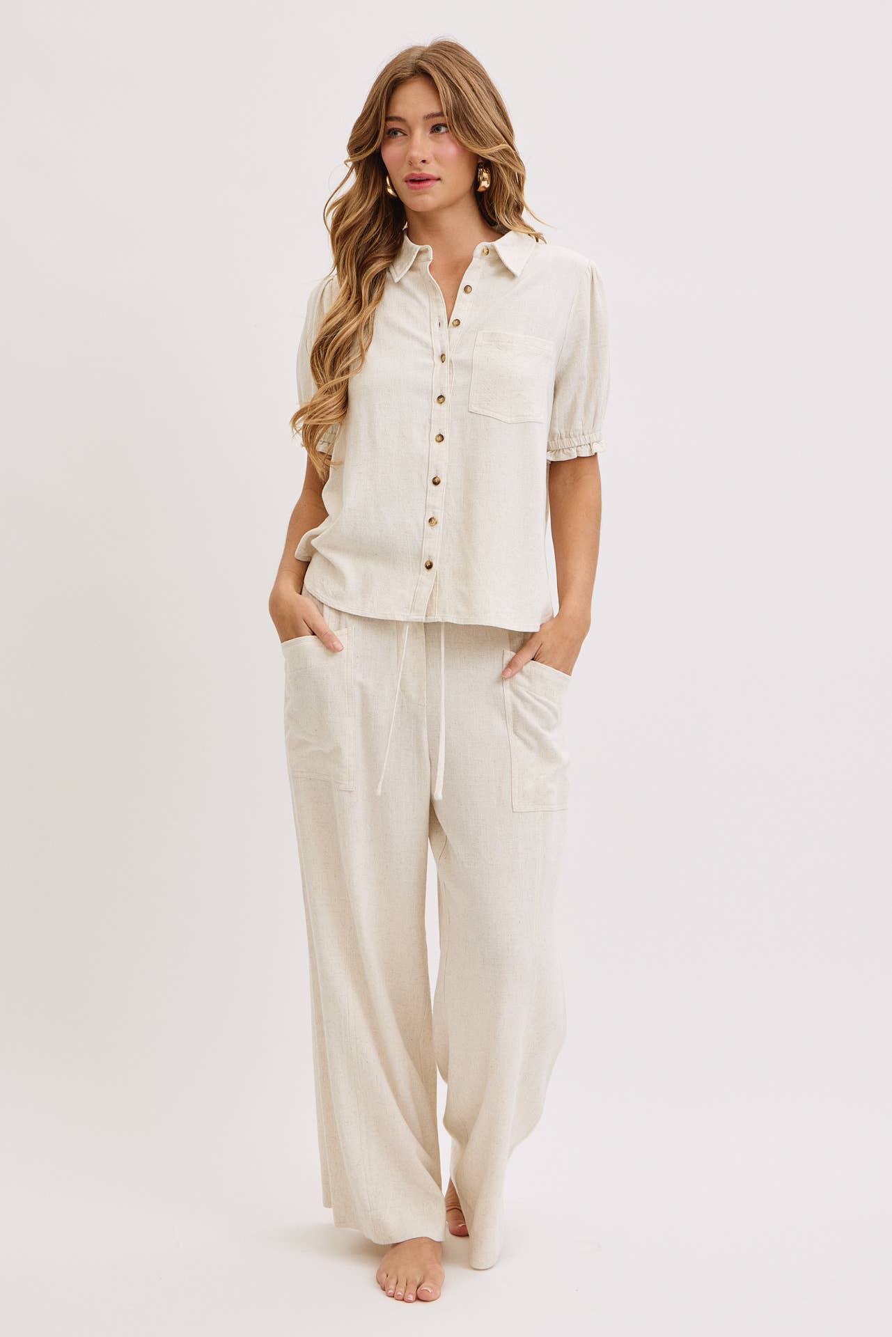Linen & Lace Puff Top