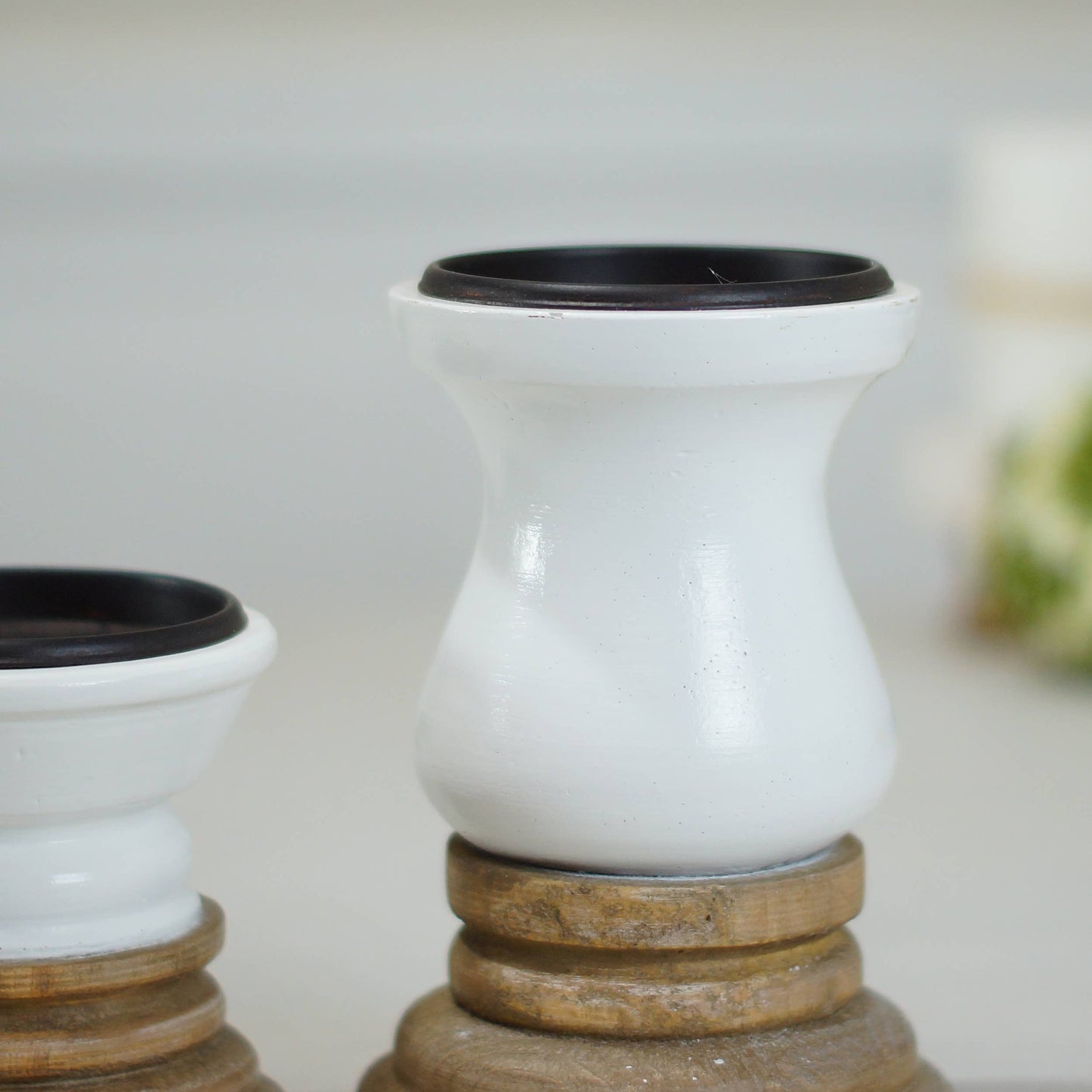 Metal & Wood White Candle Holders