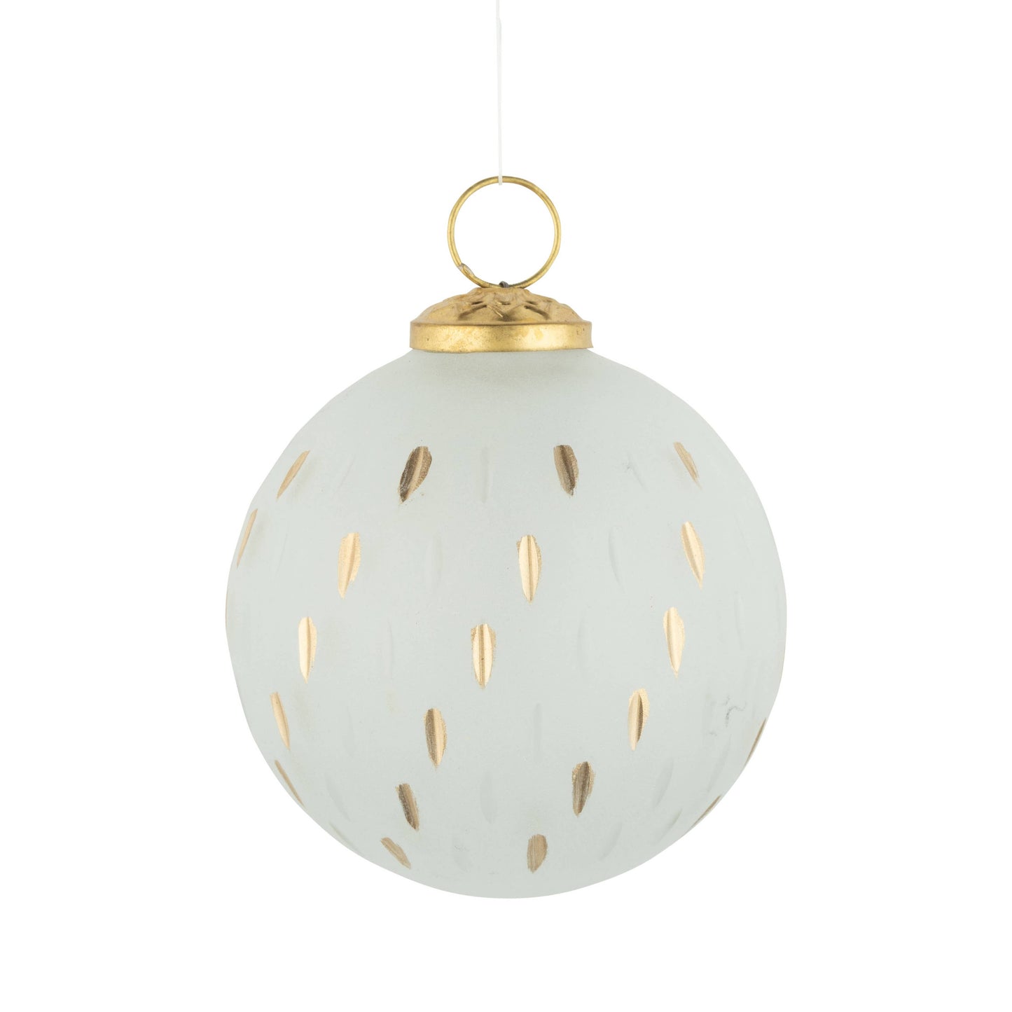 A98026: Frosted gls ball orn,god,clear etch ptrn,100 mm/4in