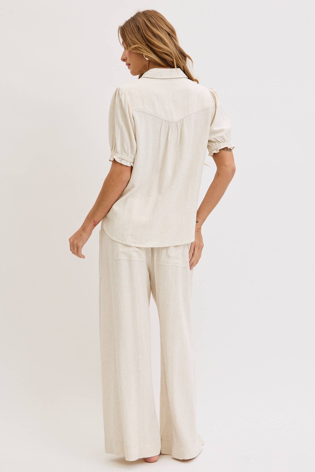 Linen & Lace Puff Top