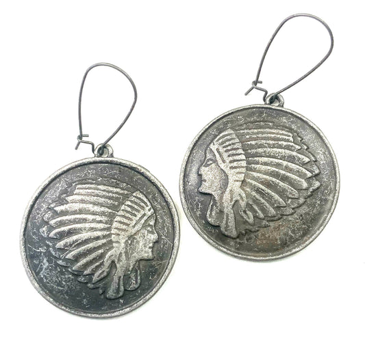 ER-Indian Head Coin Dangle Earrings