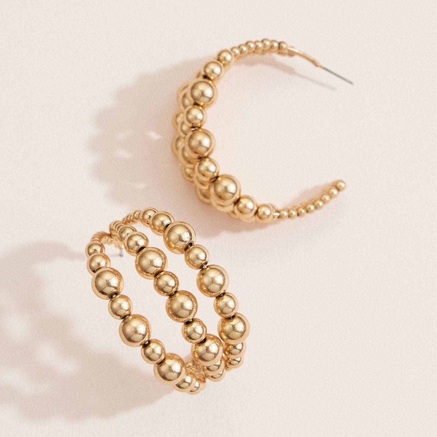 Silver Beaded Hoops Medium
