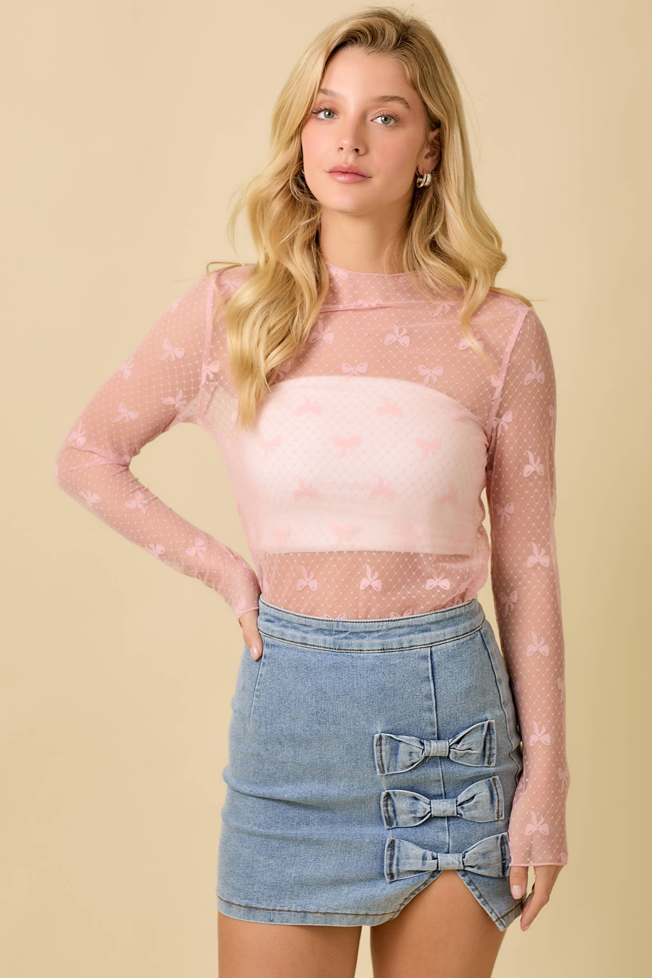 Bows & Lace Mesh Top