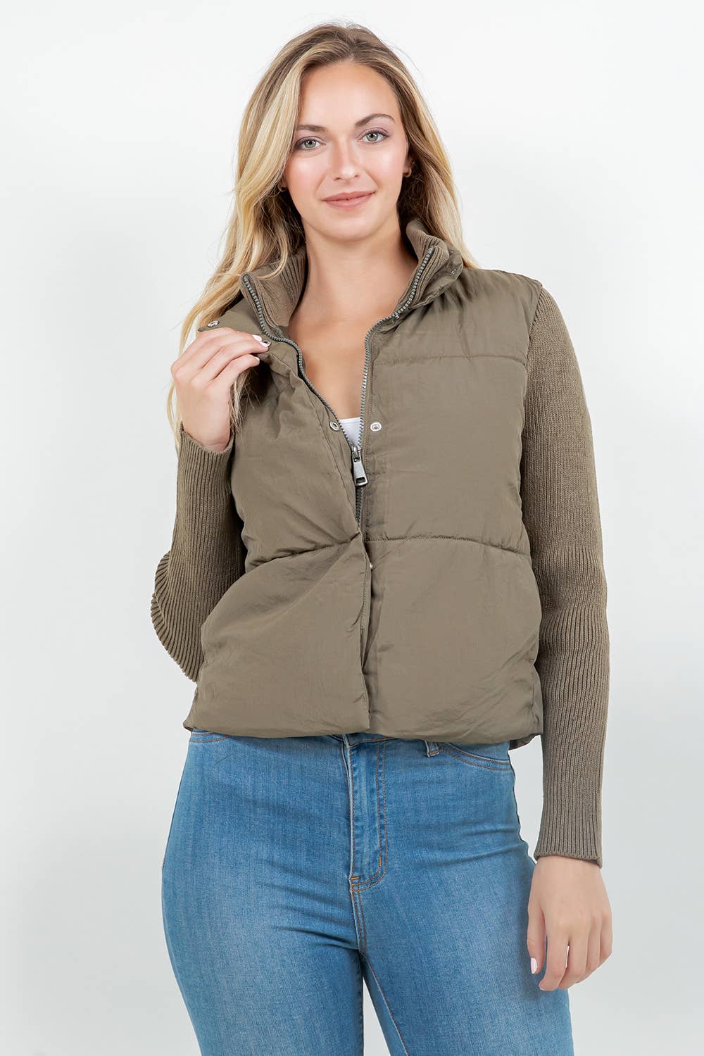 Khaki Quilted Puffer Jacket