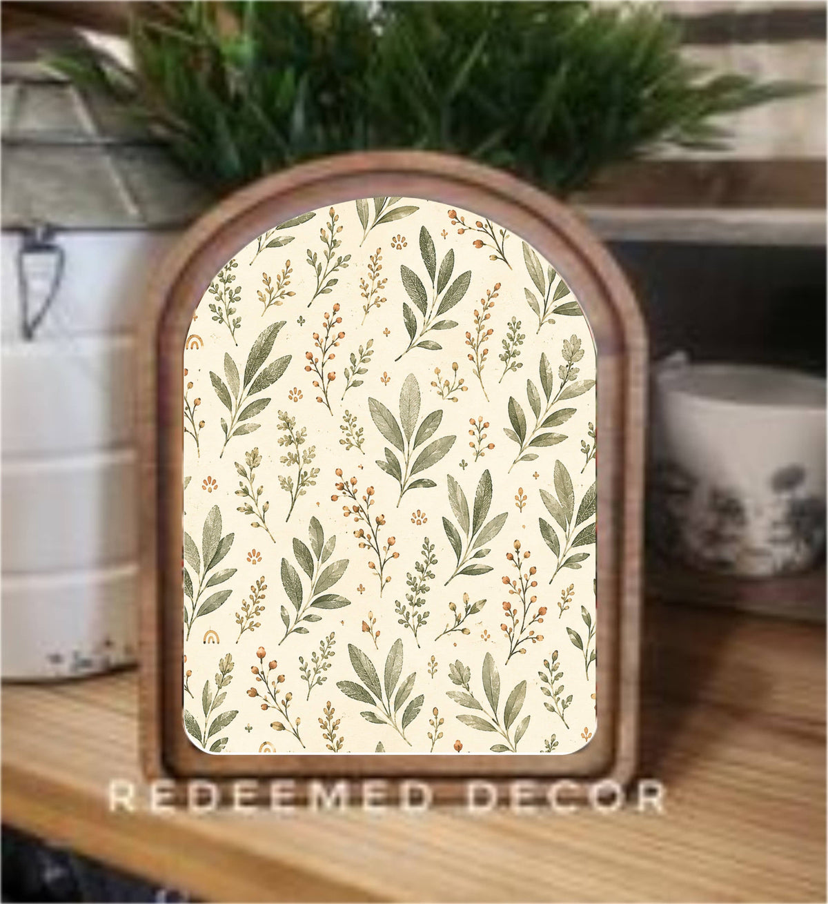 Arch Top Olive Leaf Pattern Framed Art