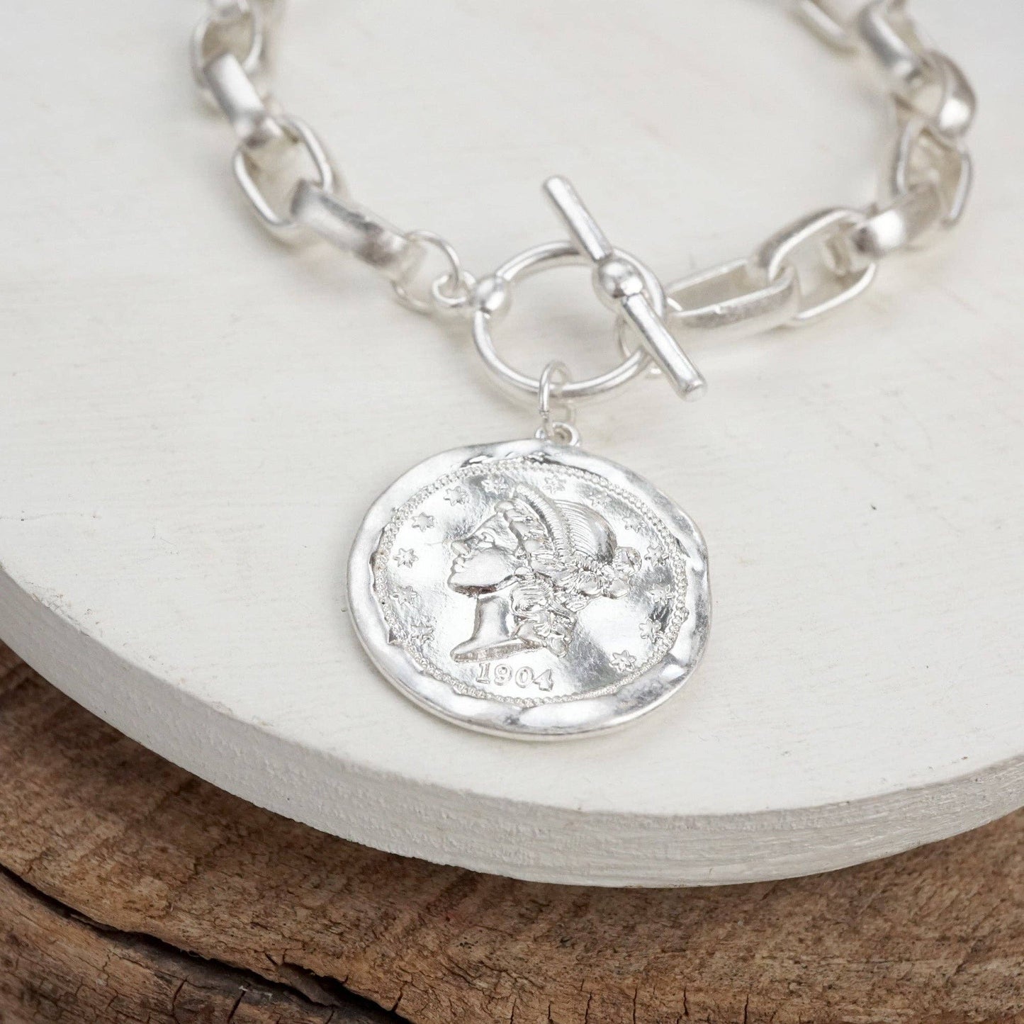 Urban Token – Cable Chain Toggle Bracelet with Coin Charm