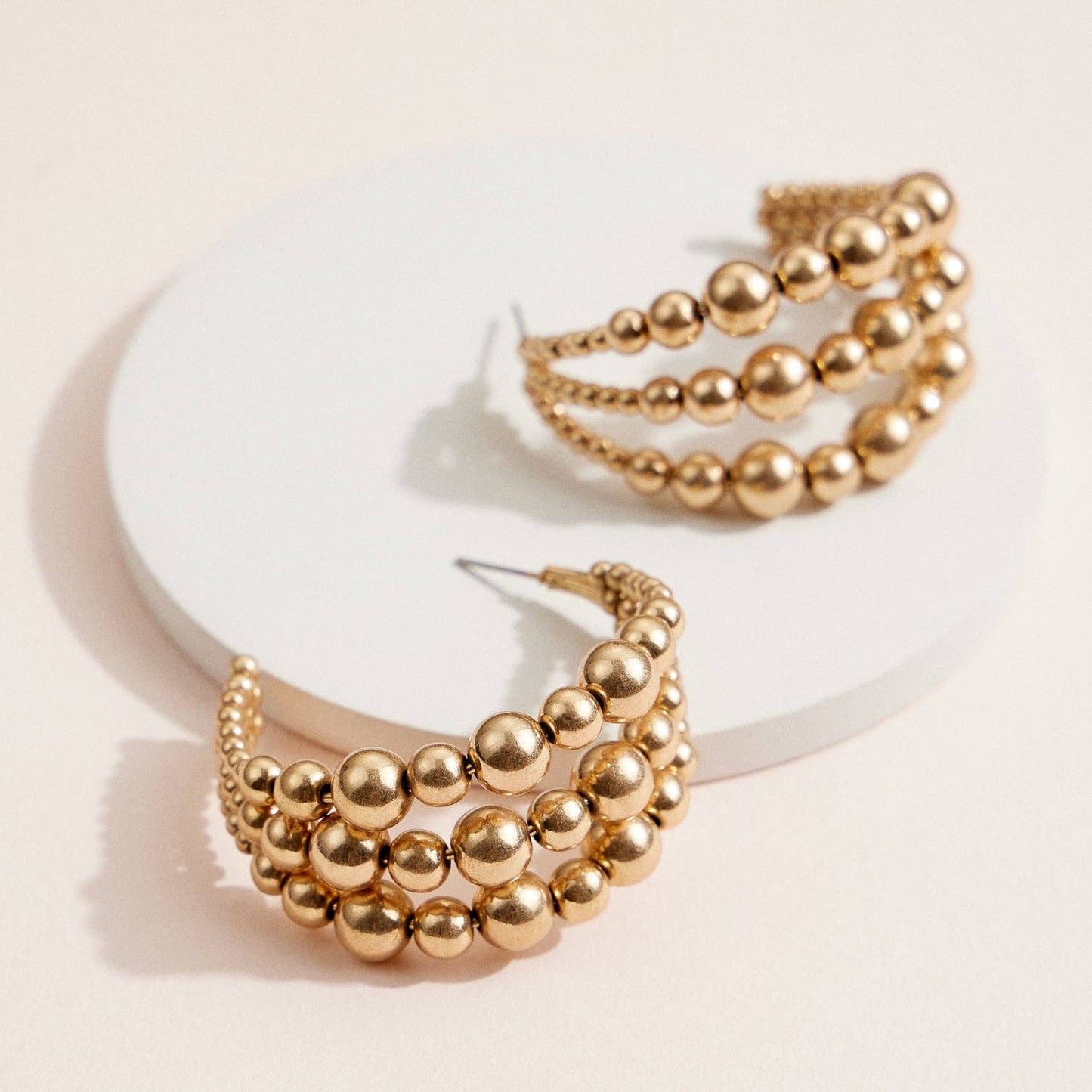 Silver Beaded Hoops Medium