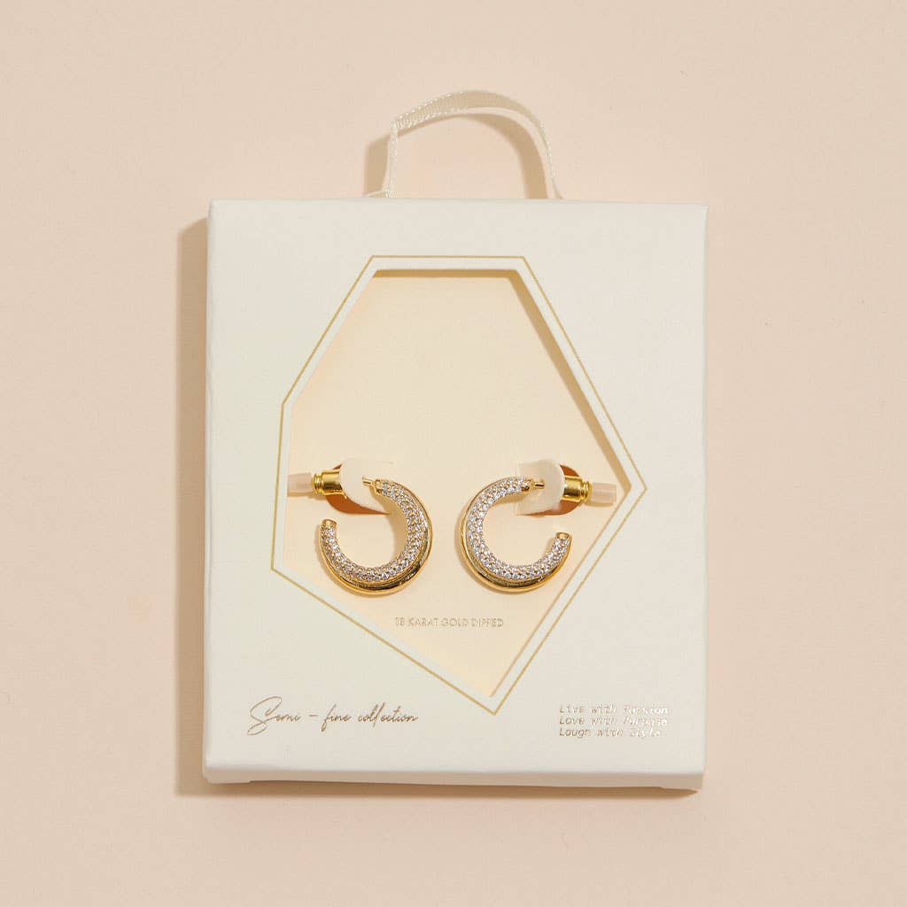 Rhinestone Layered Hoops White Gold