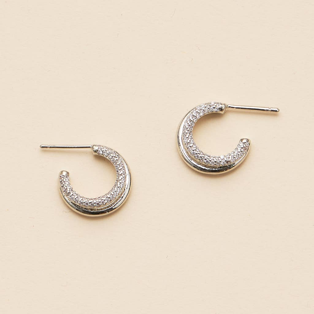 Rhinestone Layered Hoops White Gold