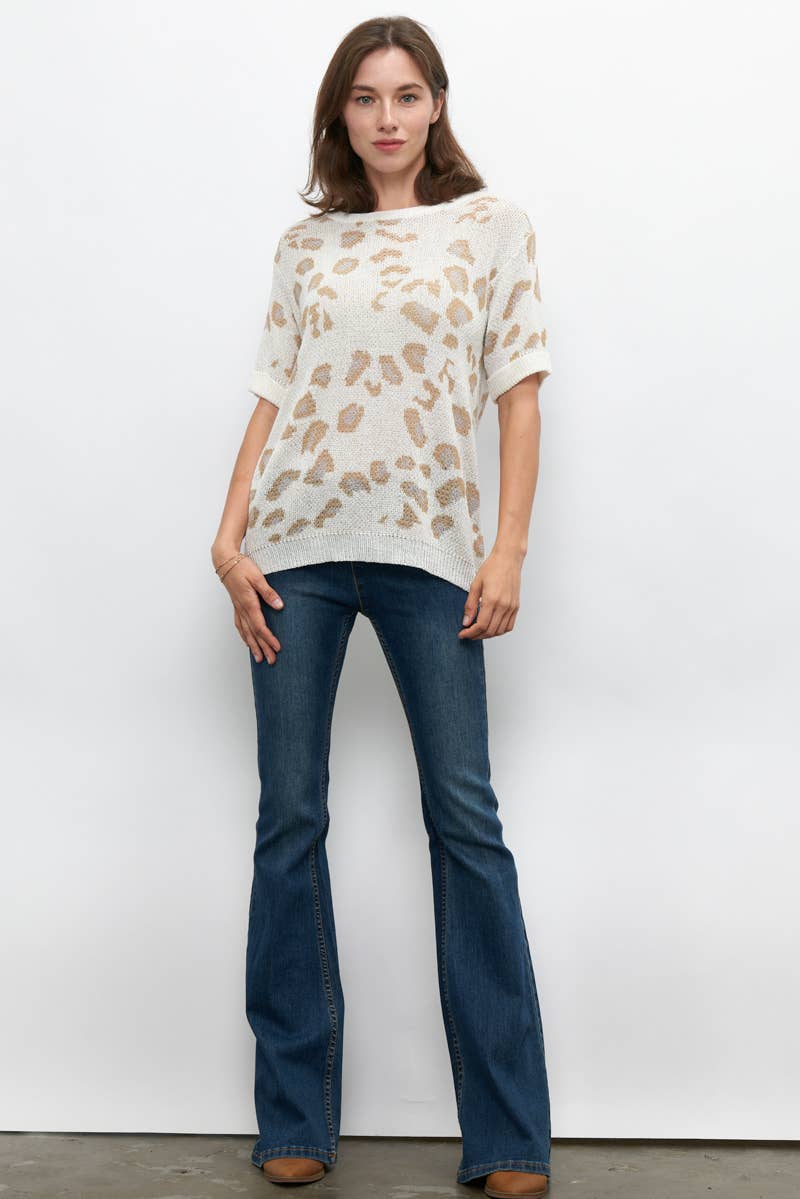 Leopard Short Sleeve Sweater Top