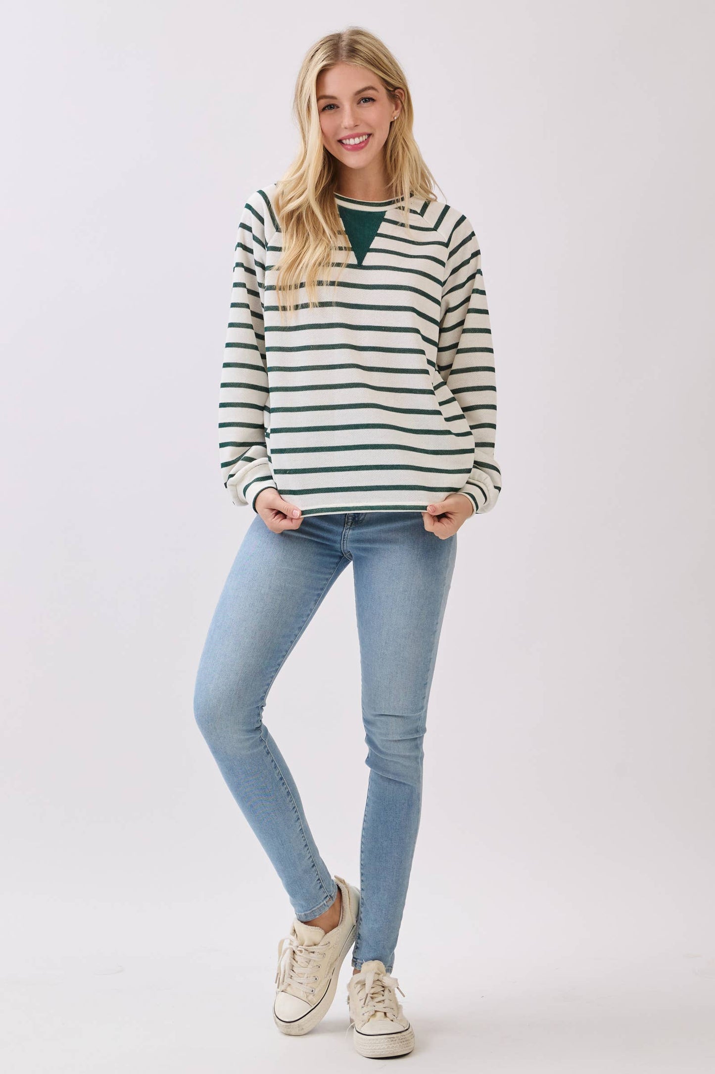 Vnotch Cozy Striped Pullover