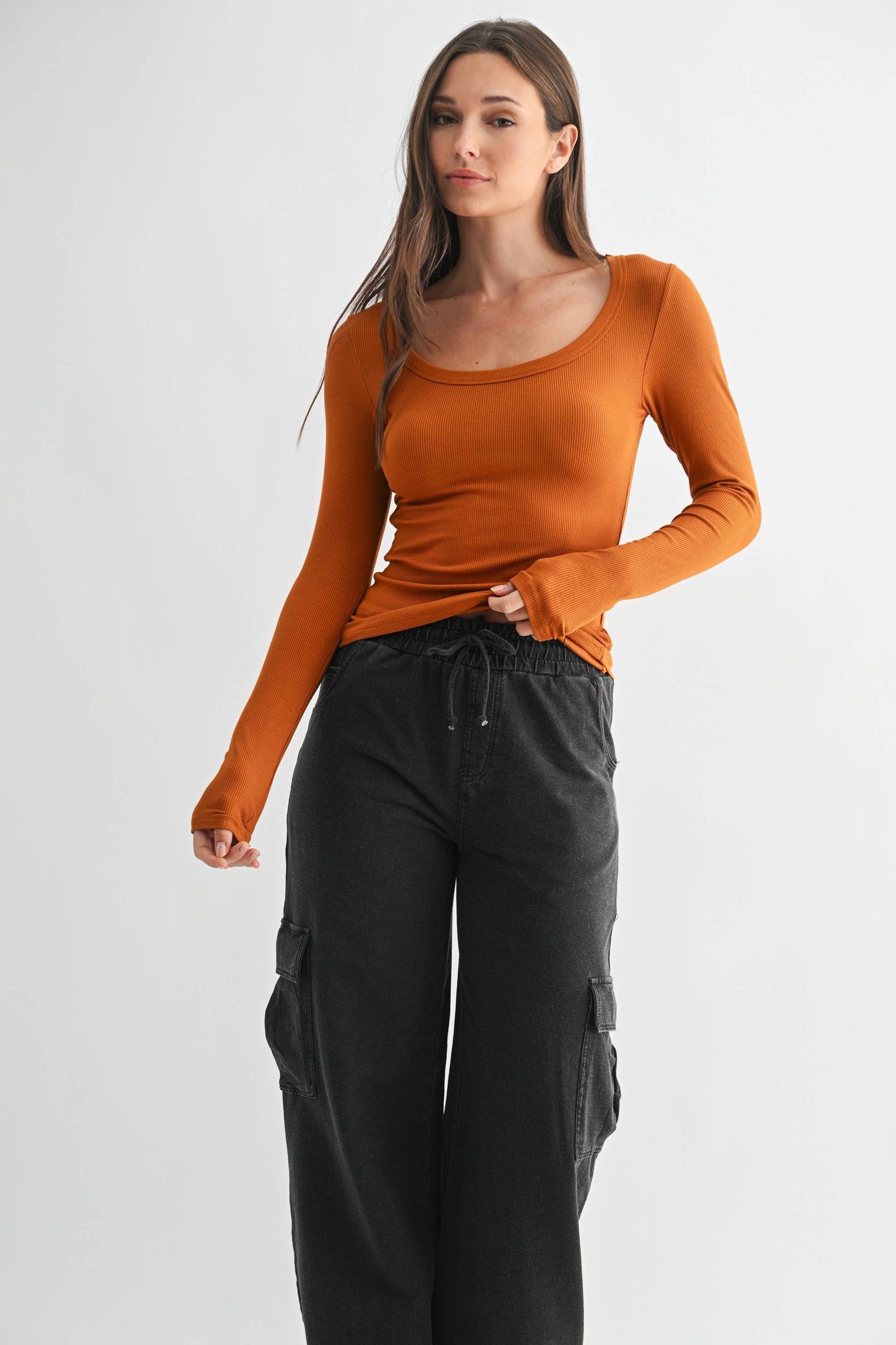 Basic Babe Fall Scoop Neck Ribbed Top