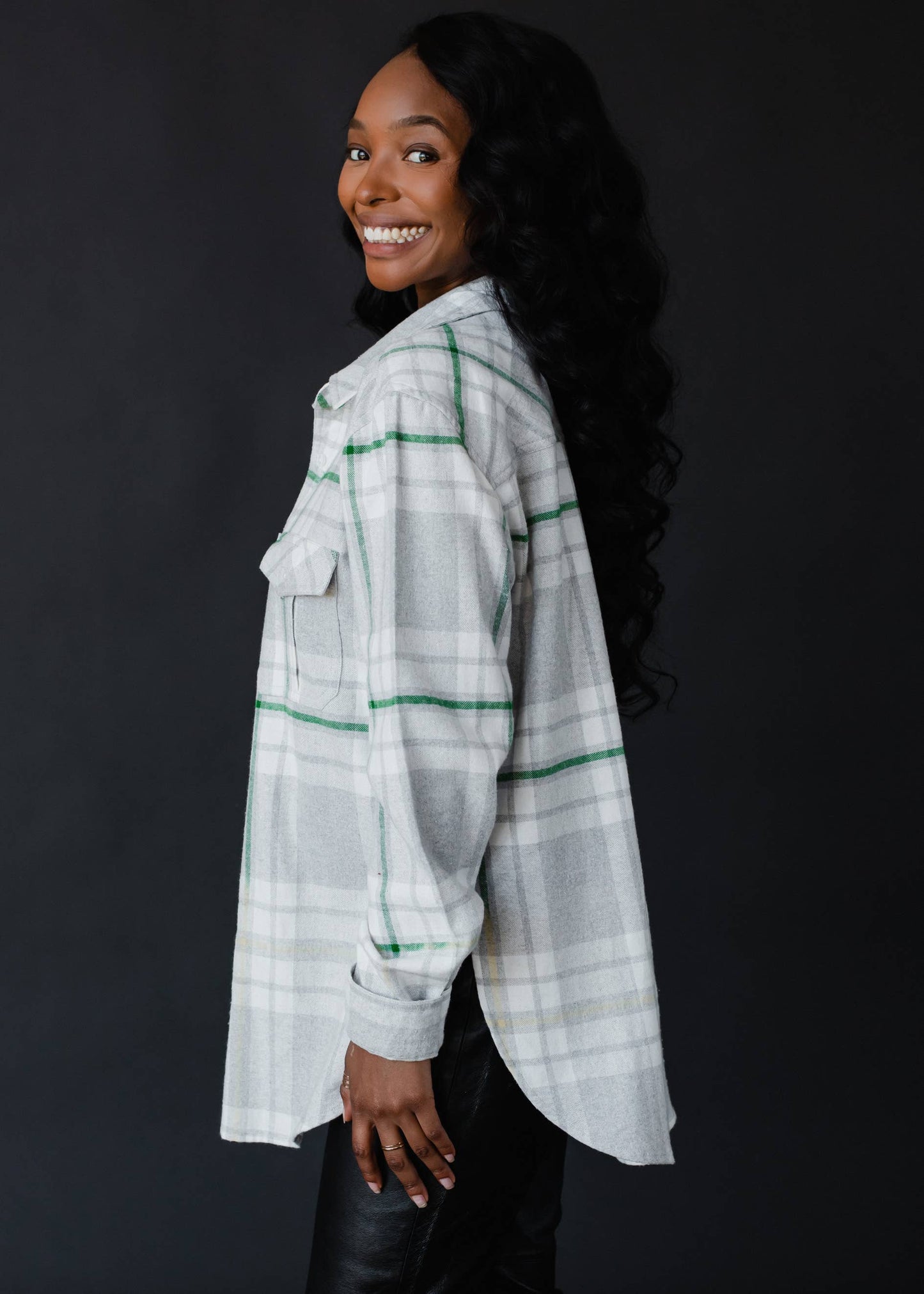Gray, Cream & Green Plaid Flannel