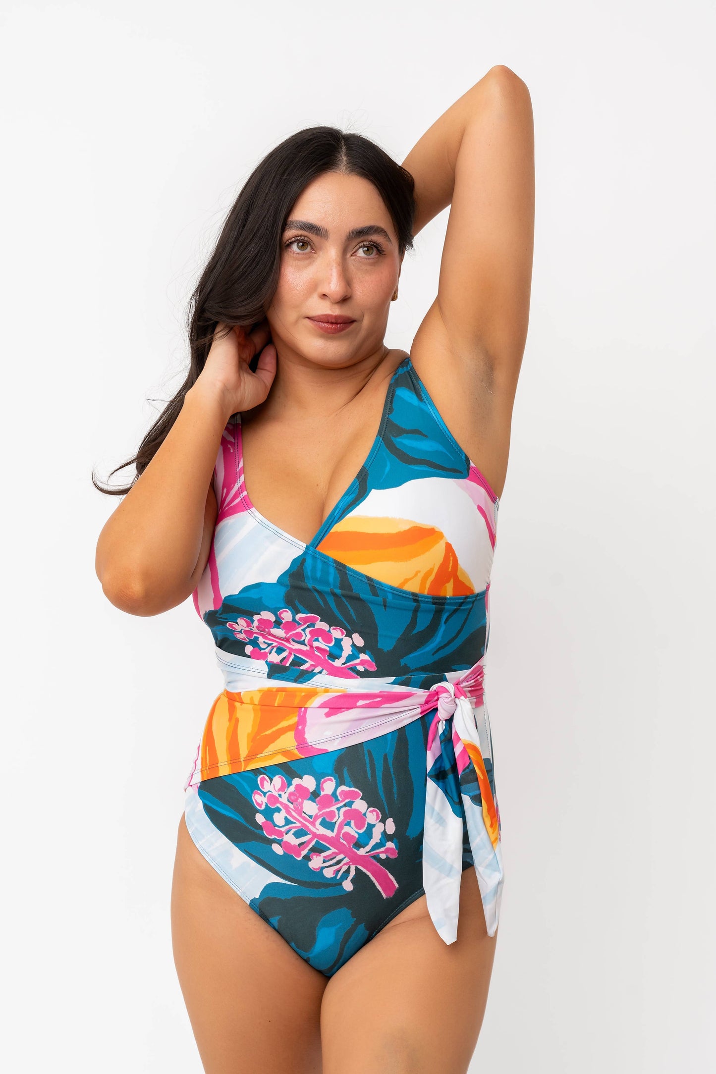 Floral Fusion Wrap Front One Piece