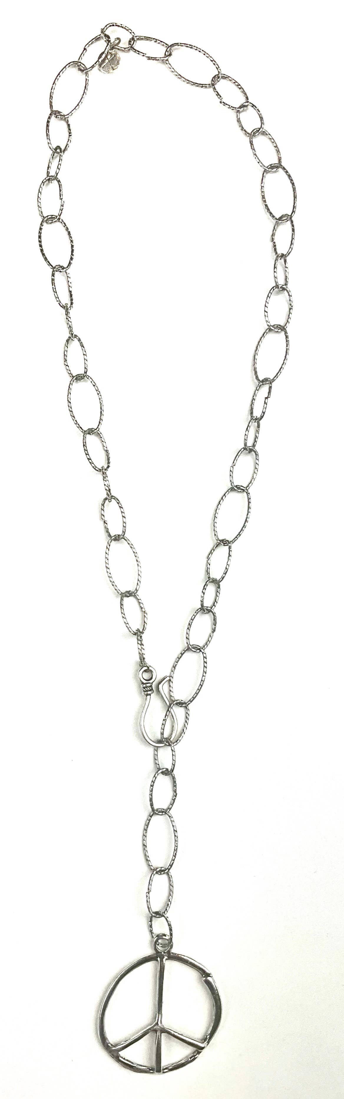 Adjustable Silver Chain Necklace - Peace Pendant