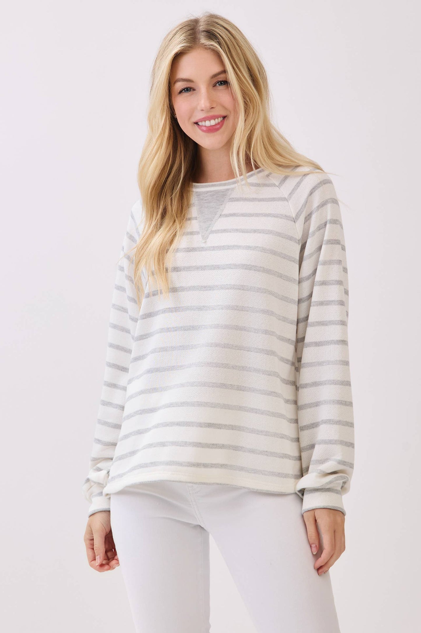 Vnotch Cozy Striped Pullover