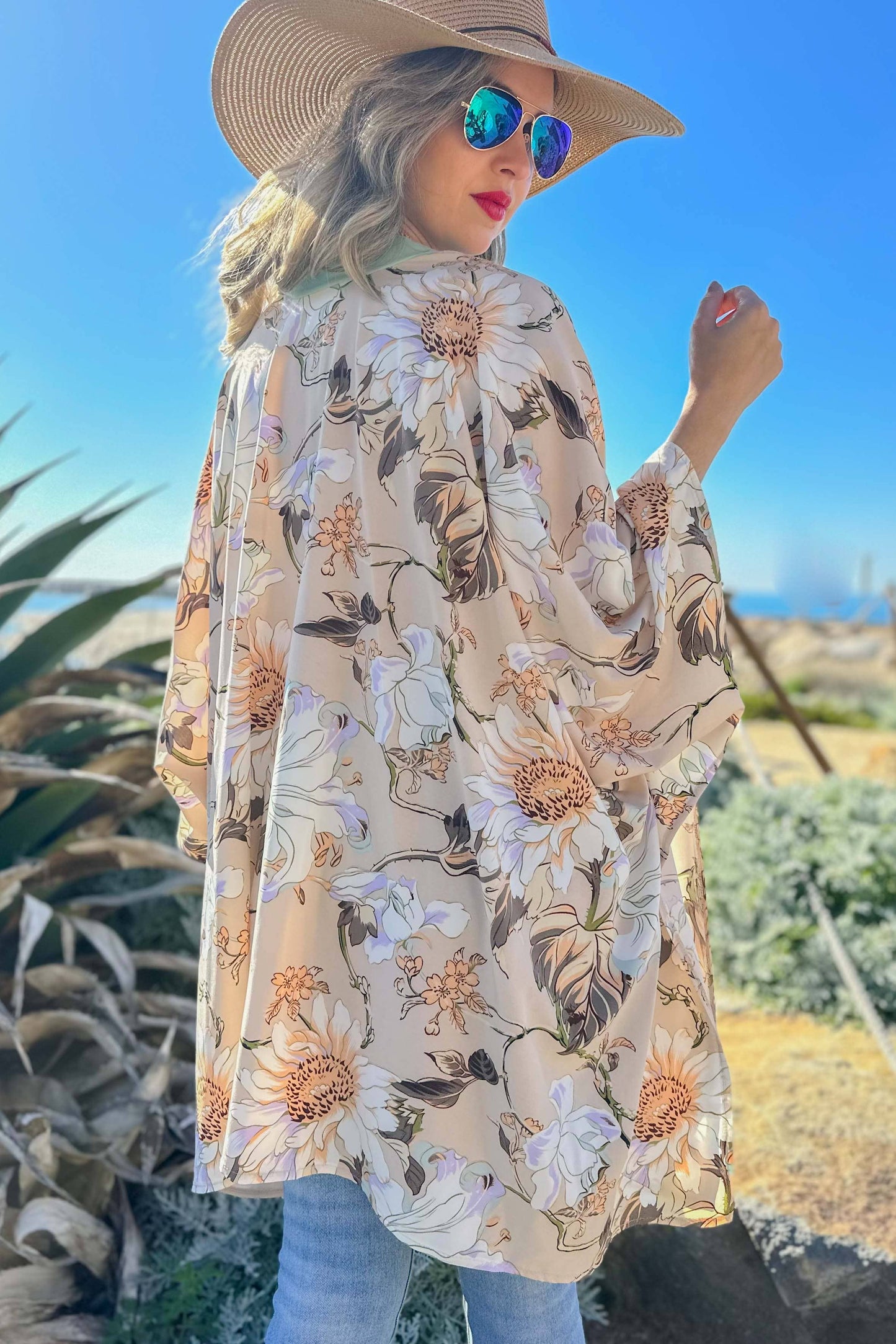 Nude Floral Cardigan Cover UP
