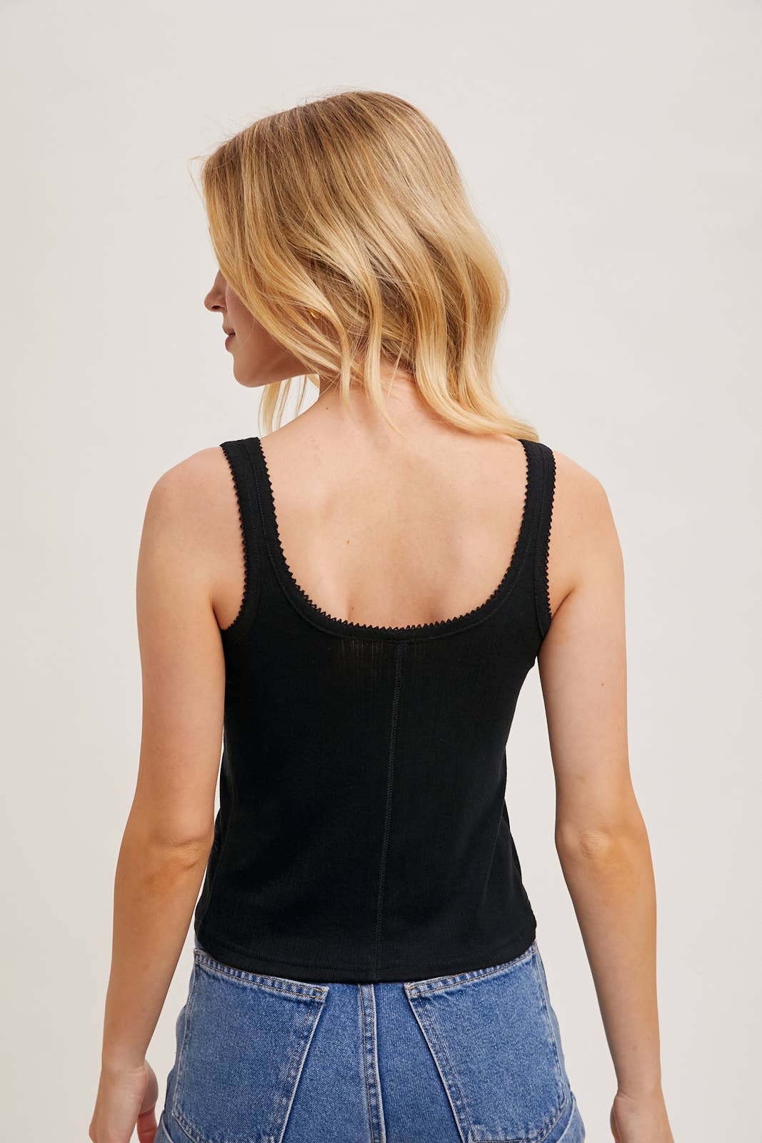 Pointelle Button Tank