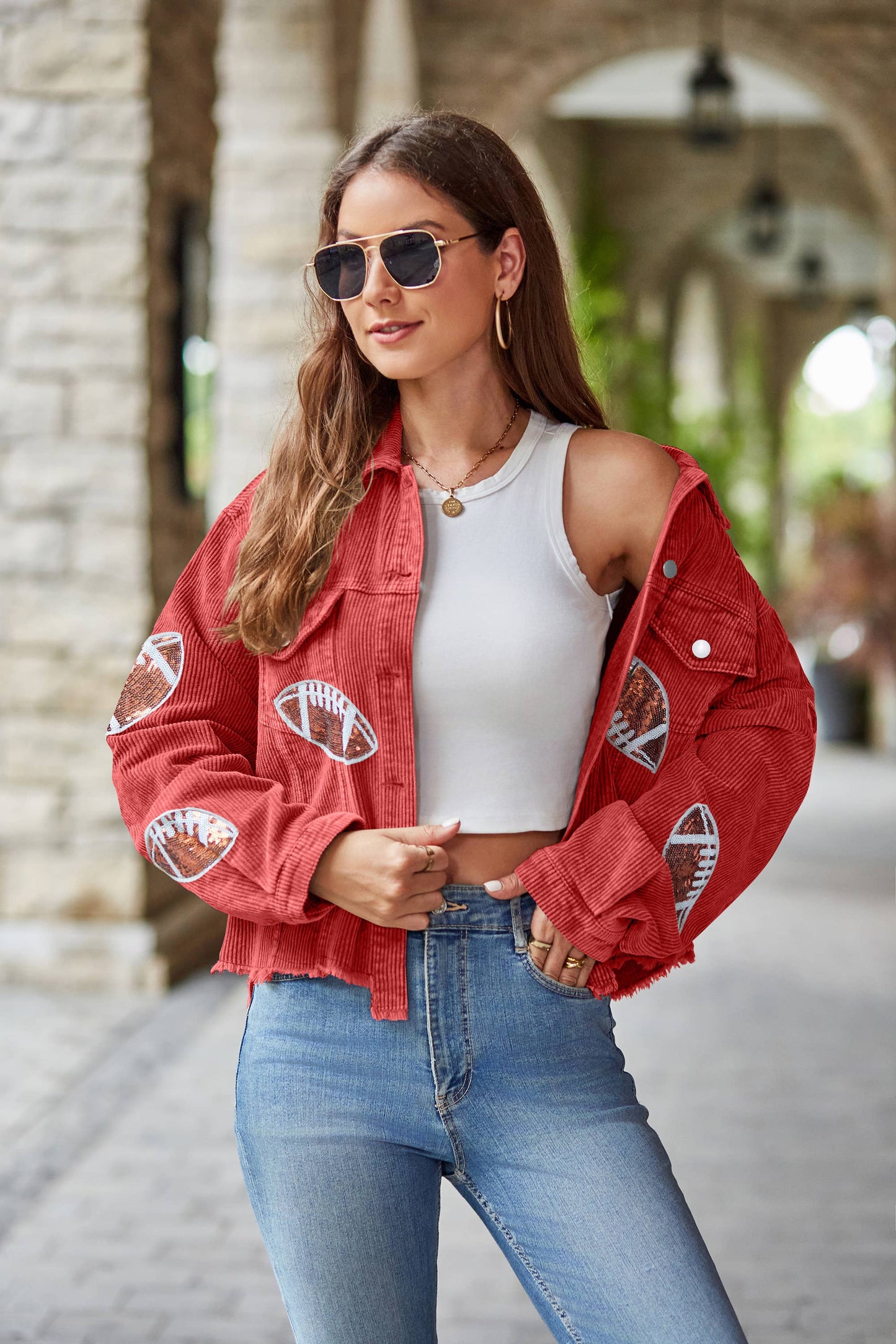 Corduroy Sequin Football Jacket
