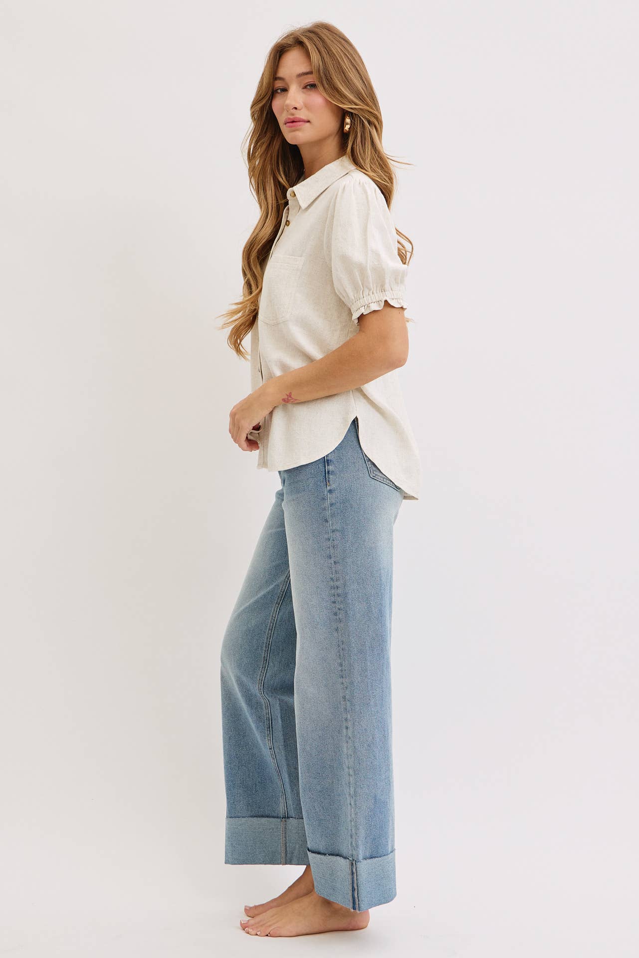 Linen & Lace Puff Top