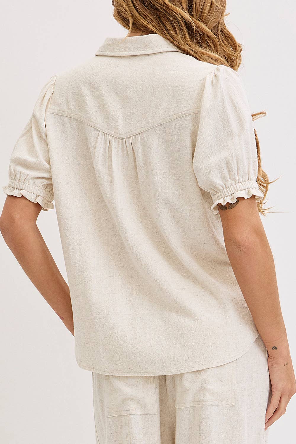 Linen & Lace Puff Top