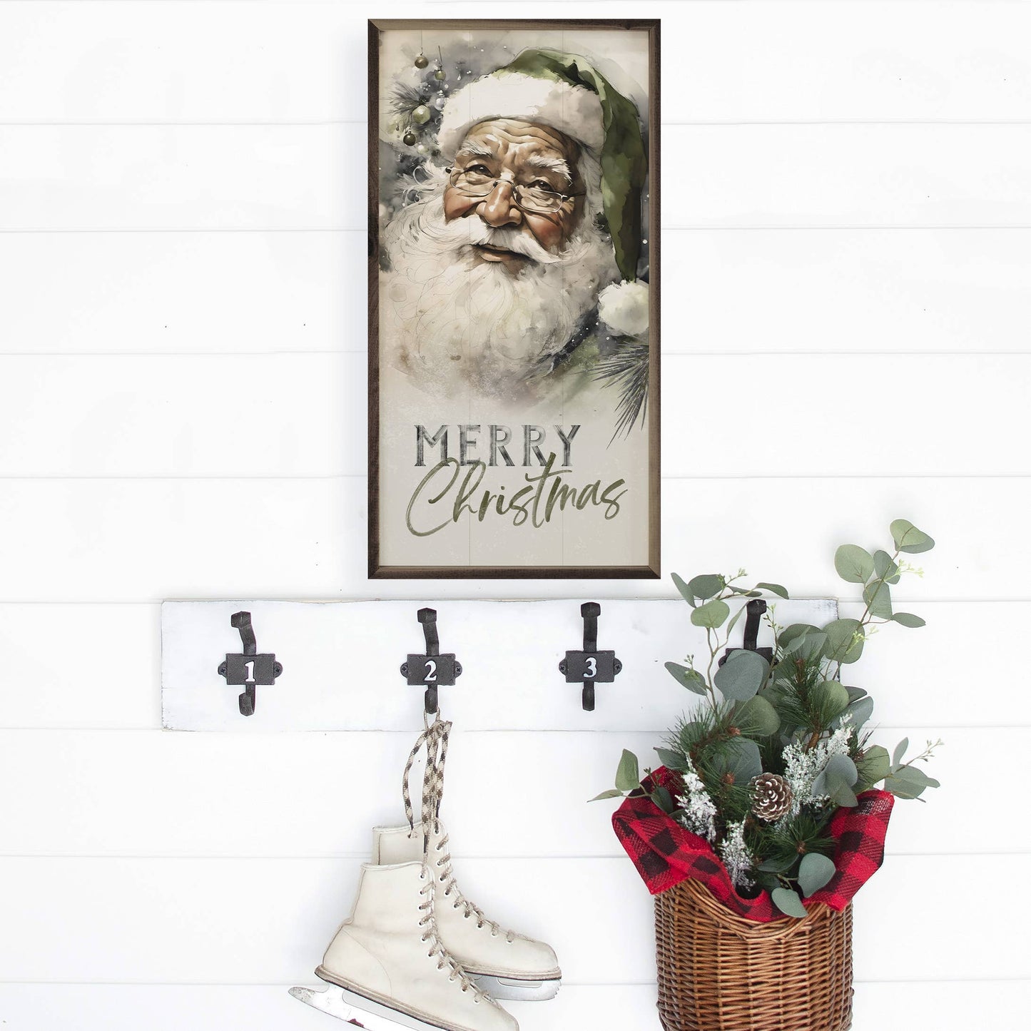 Merry Christmas Vintage Santa With Green Hat