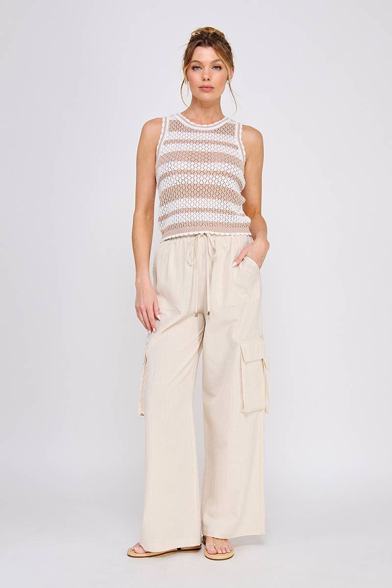 Sandy Stripes Linen Cargo Pant